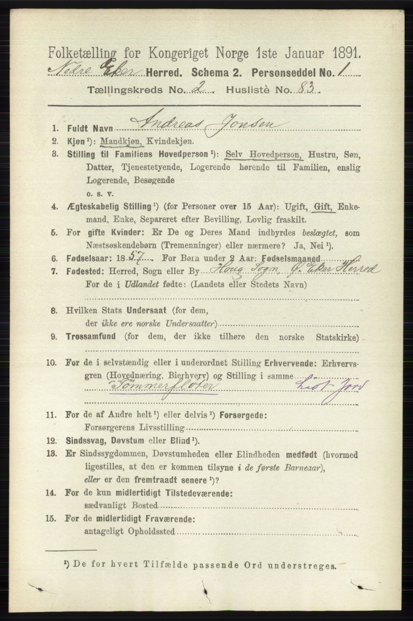 RA, 1891 census for 0625 Nedre Eiker, 1891, p. 992