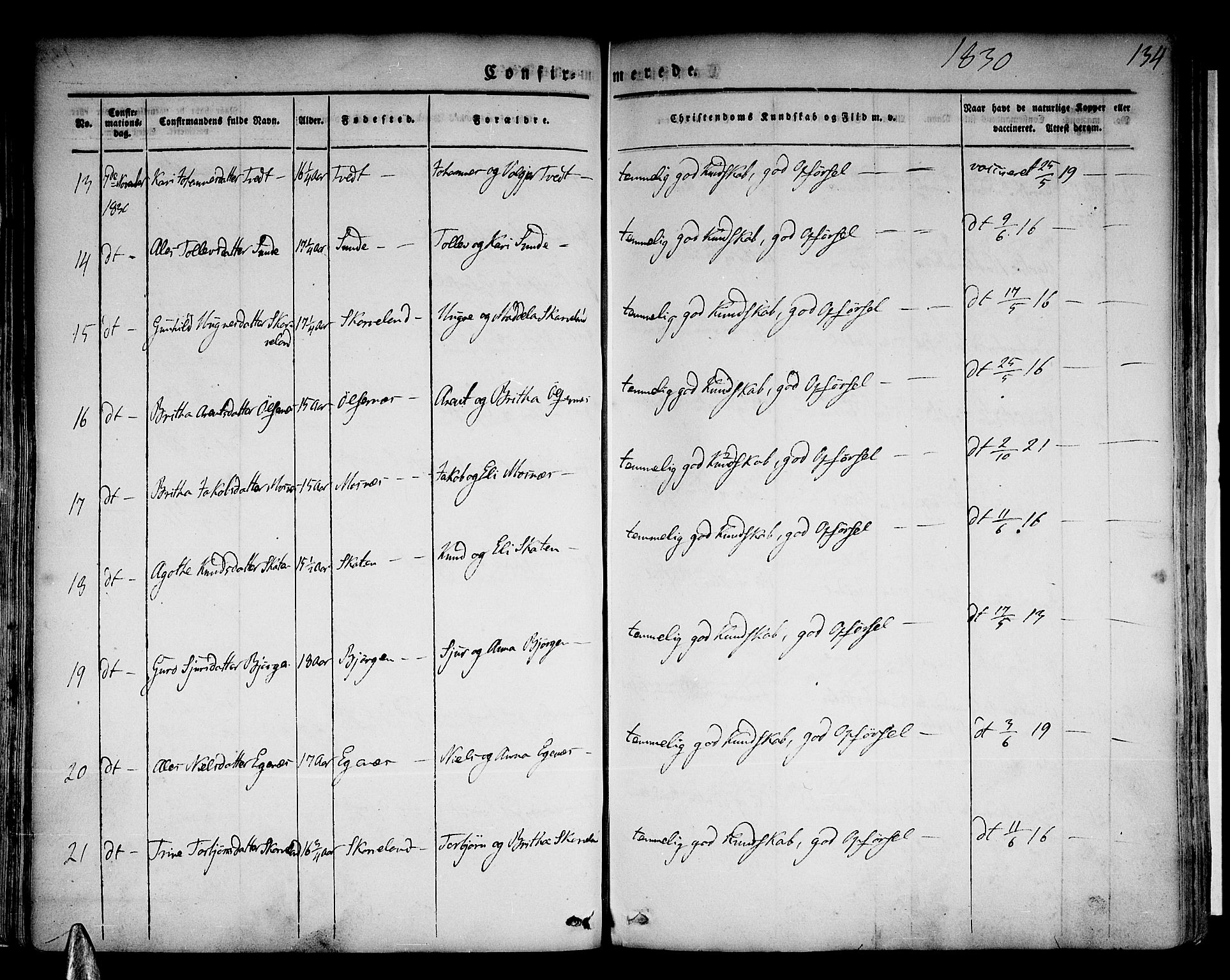 Skånevik sokneprestembete, SAB/A-77801/H/Haa: Parish register (official) no. A 4, 1828-1848, p. 134