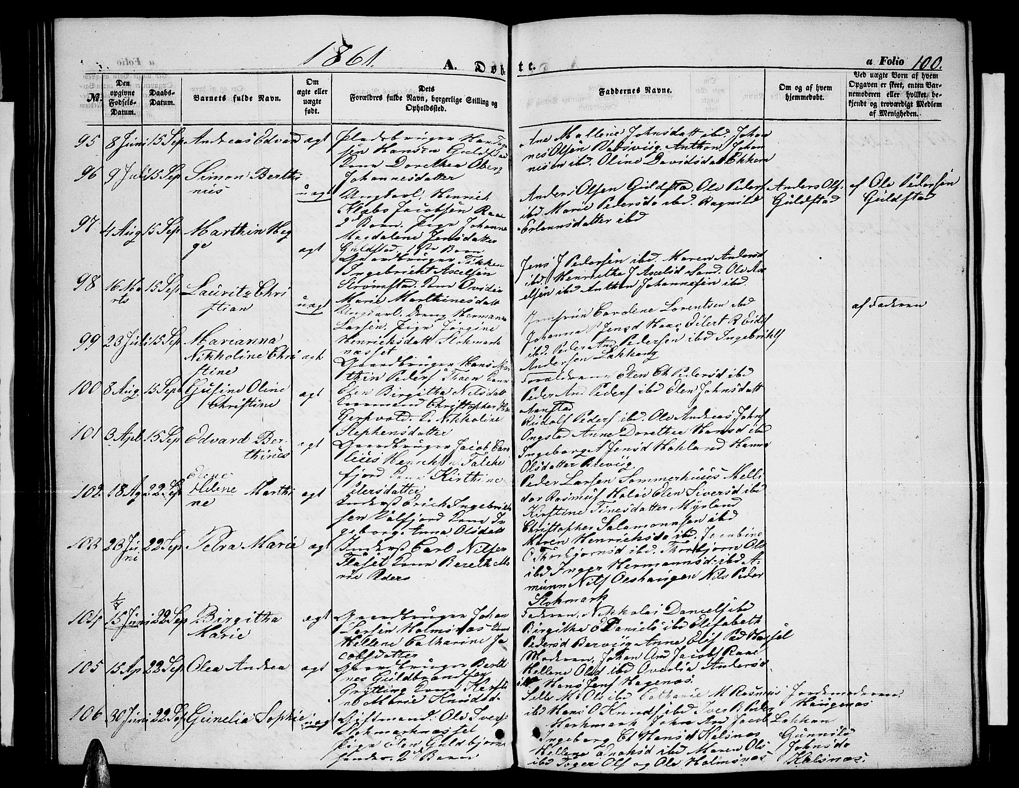 Ministerialprotokoller, klokkerbøker og fødselsregistre - Nordland, AV/SAT-A-1459/888/L1265: Parish register (copy) no. 888C03, 1850-1863, p. 100