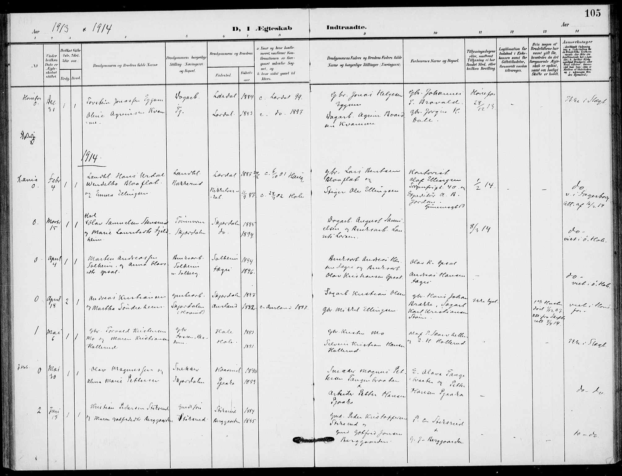 Hole kirkebøker, SAKO/A-228/F/Fb/L0003: Parish register (official) no. II 3, 1906-1916, p. 105