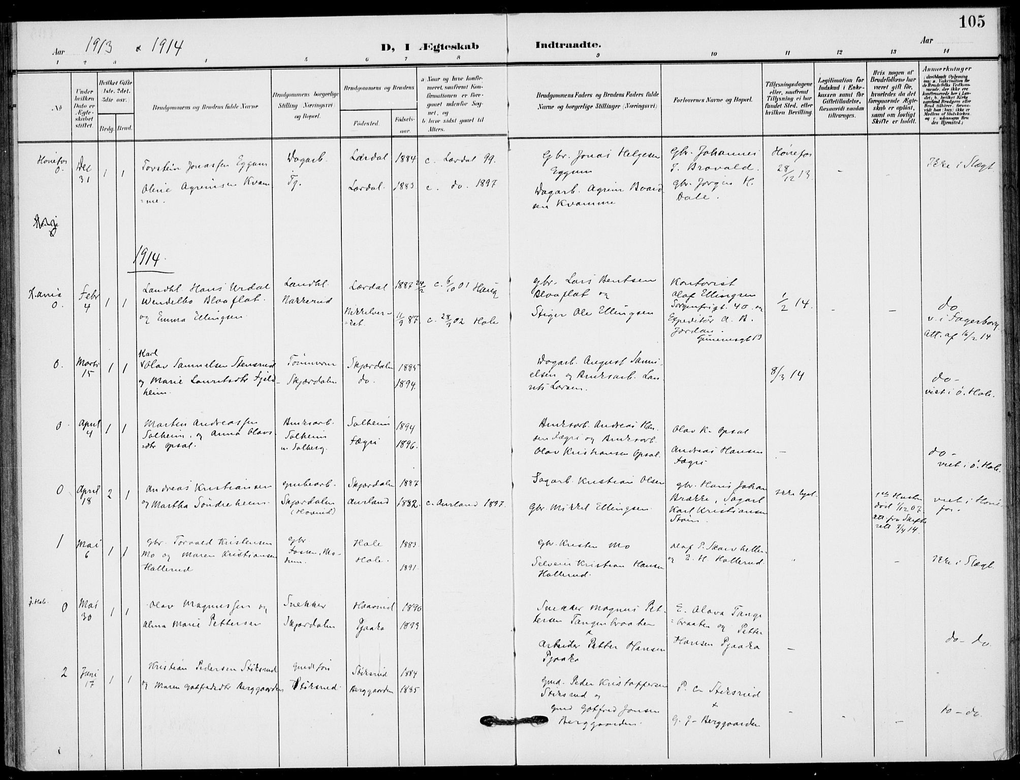 Hole kirkebøker, AV/SAKO-A-228/F/Fb/L0003: Parish register (official) no. II 3, 1906-1916, p. 105