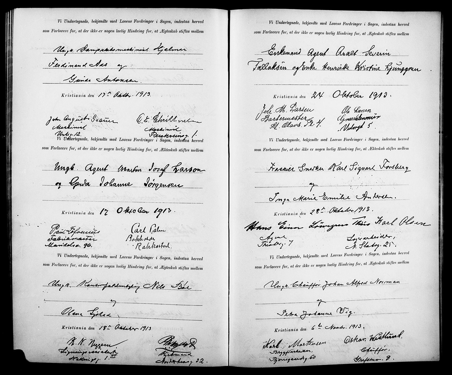 Gamle Aker prestekontor Kirkebøker, AV/SAO-A-10617a/K/L0001: Best man's statements no. 1, 1905-1914