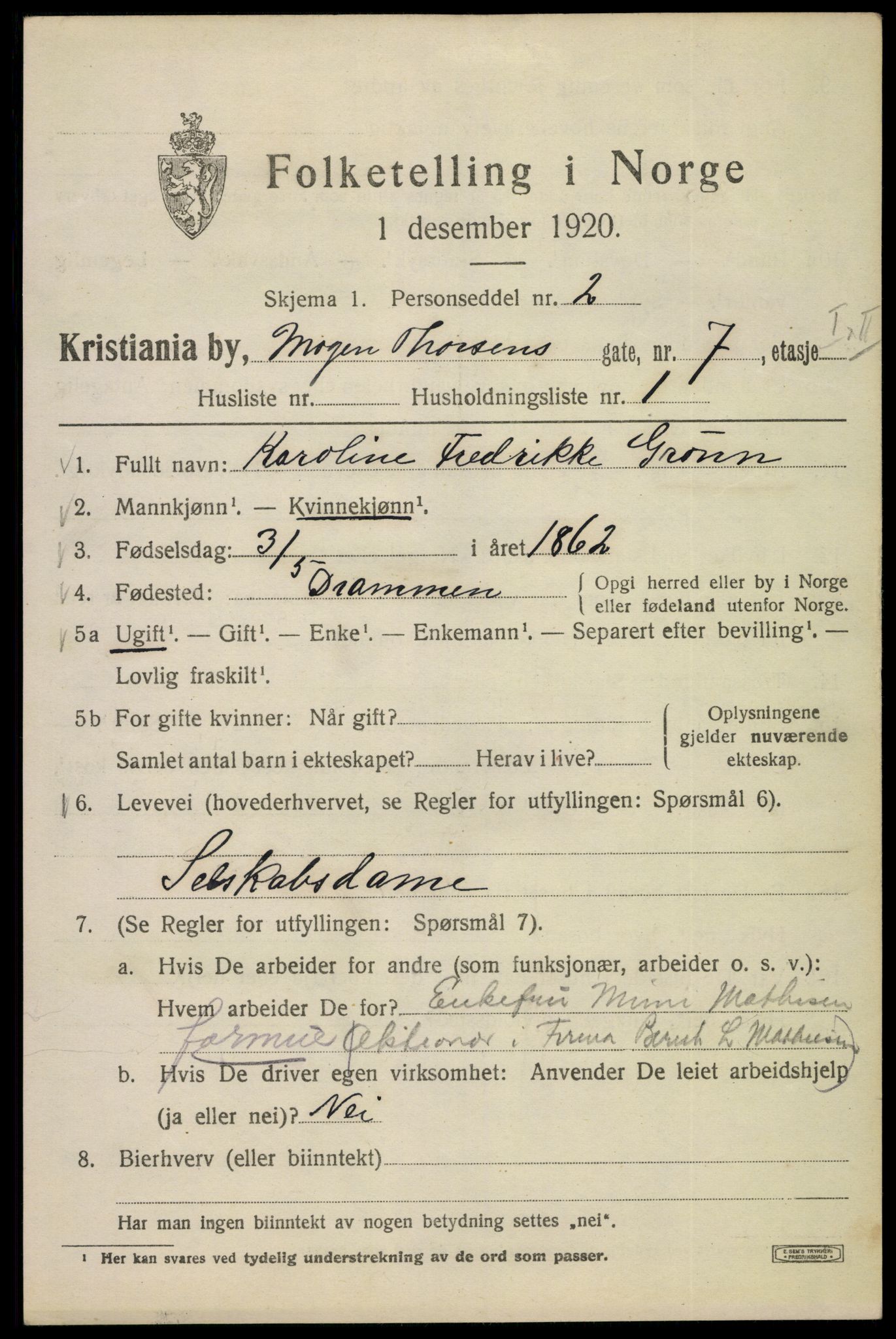 SAO, 1920 census for Kristiania, 1920, p. 396277