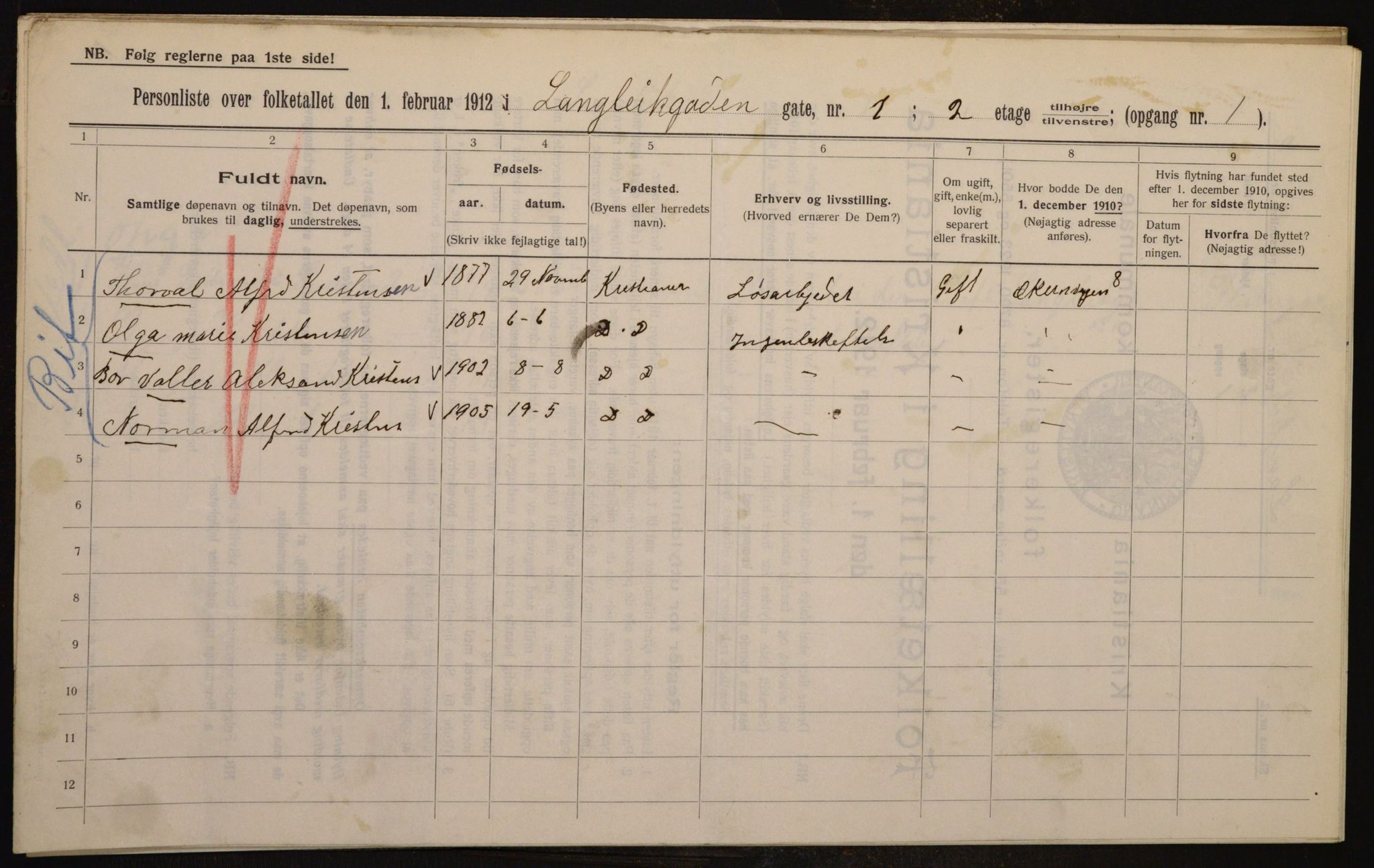 OBA, Municipal Census 1912 for Kristiania, 1912, p. 57262