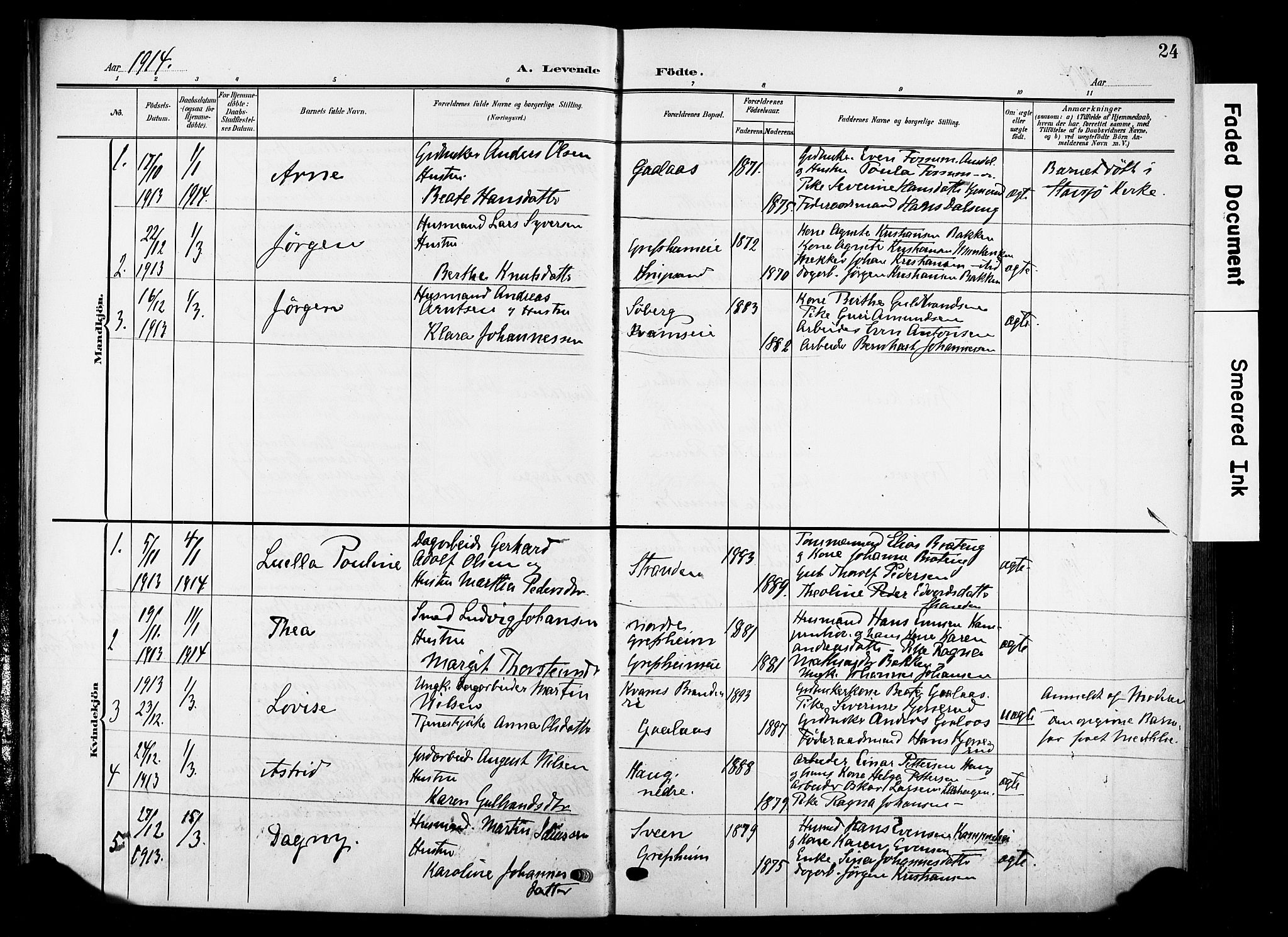 Nes prestekontor, Hedmark, AV/SAH-PREST-020/K/Ka/L0014: Parish register (official) no. 14, 1906-1929, p. 24