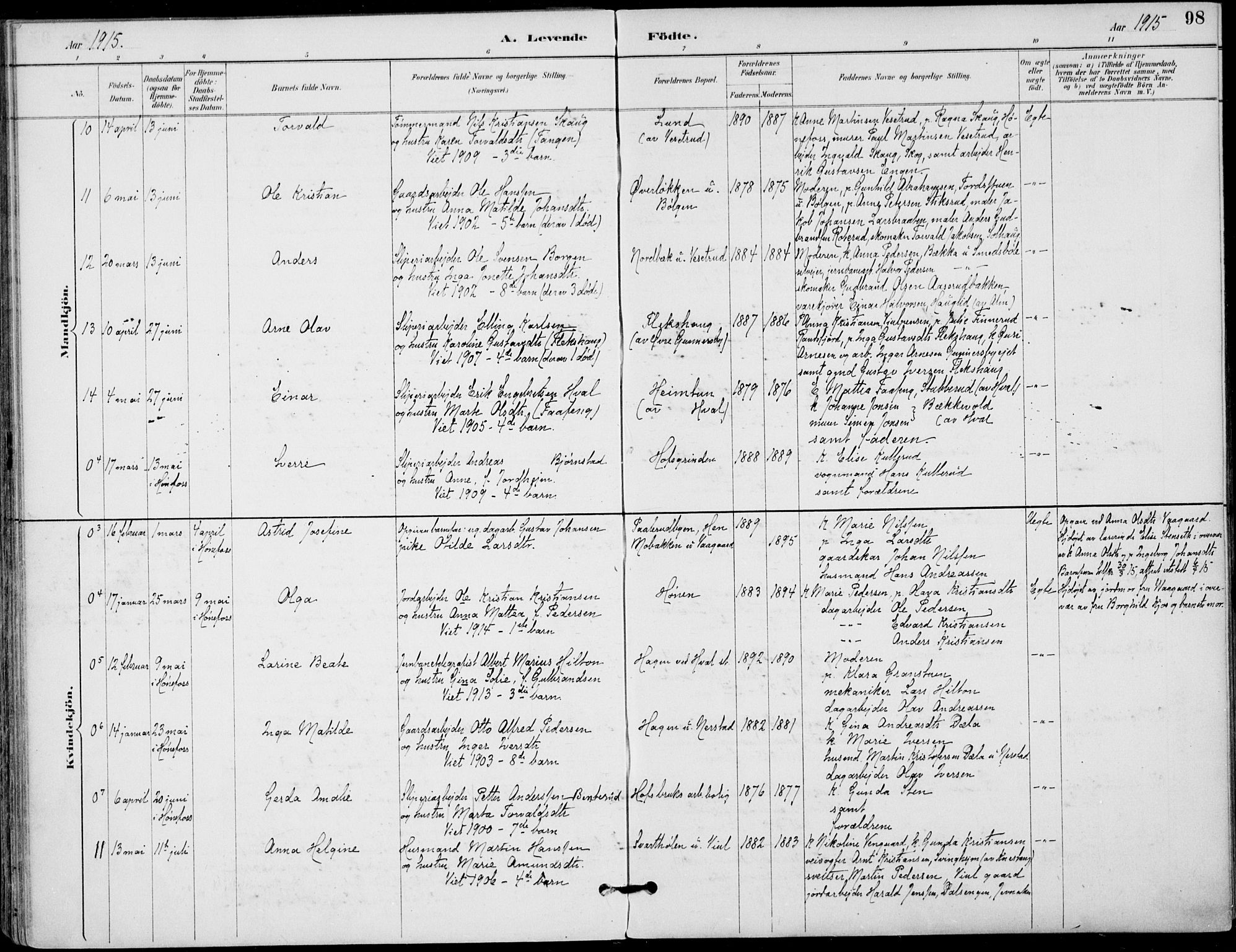 Haug kirkebøker, AV/SAKO-A-604/F/Fa/L0001: Parish register (official) no. 1, 1885-1917, p. 98