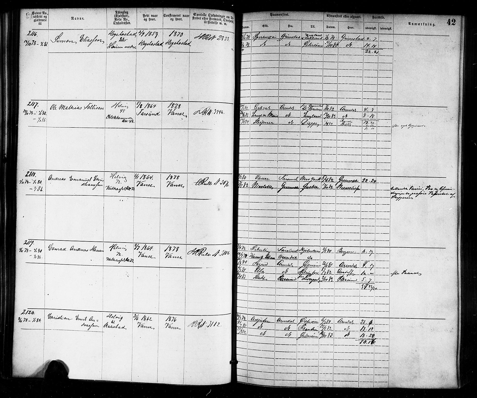 Farsund mønstringskrets, SAK/2031-0017/F/Fa/L0006: Annotasjonsrulle nr 1911-3805 med register, Z-3, 1877-1894, p. 69