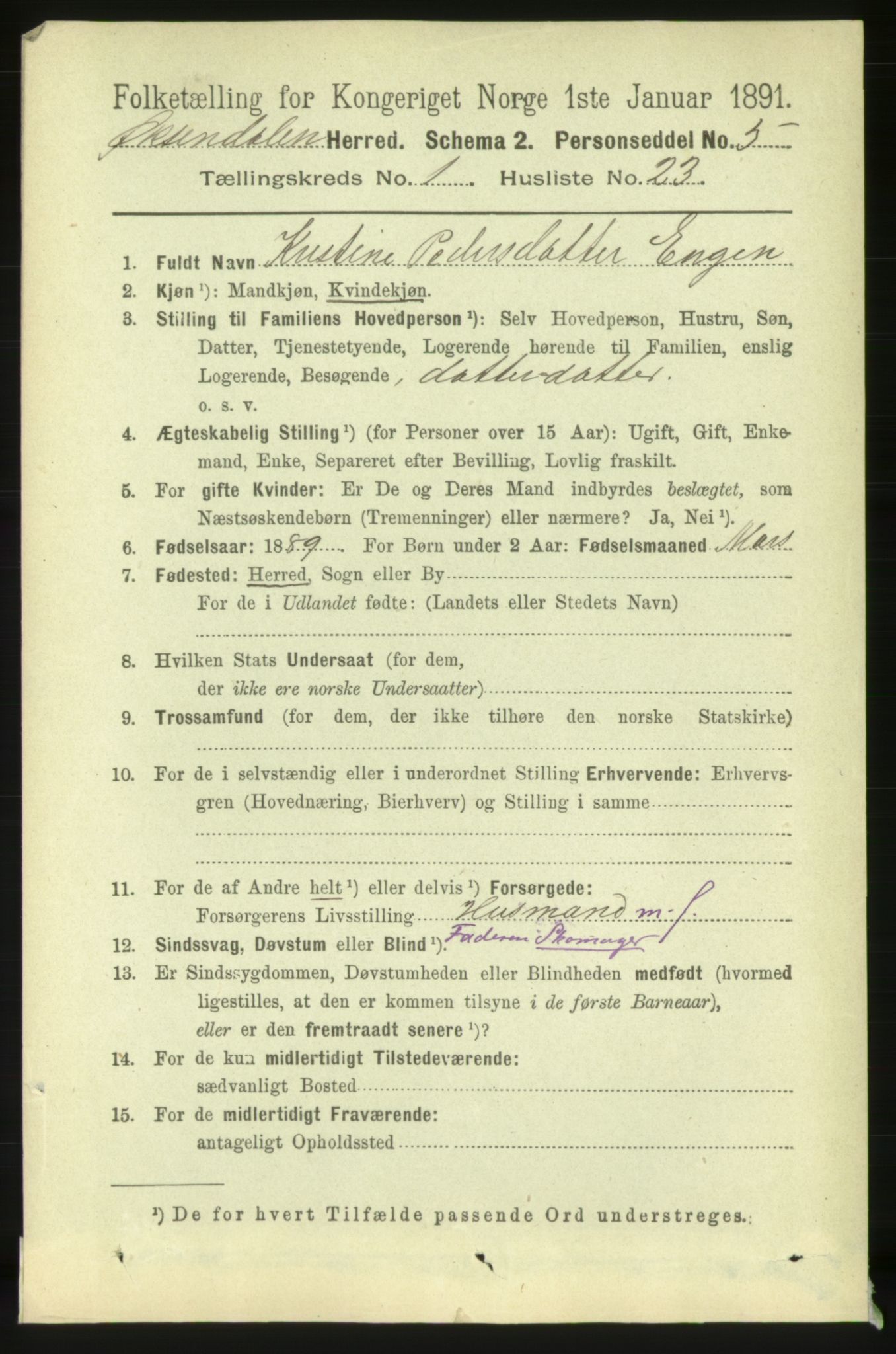 RA, 1891 census for 1561 Øksendal, 1891, p. 210