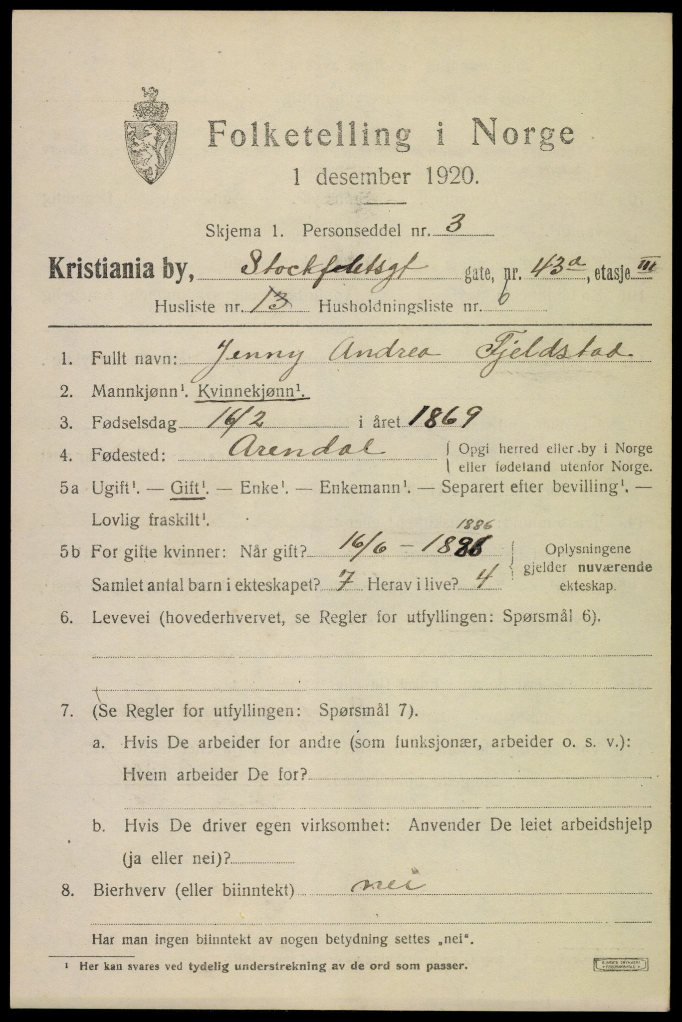 SAO, 1920 census for Kristiania, 1920, p. 544001