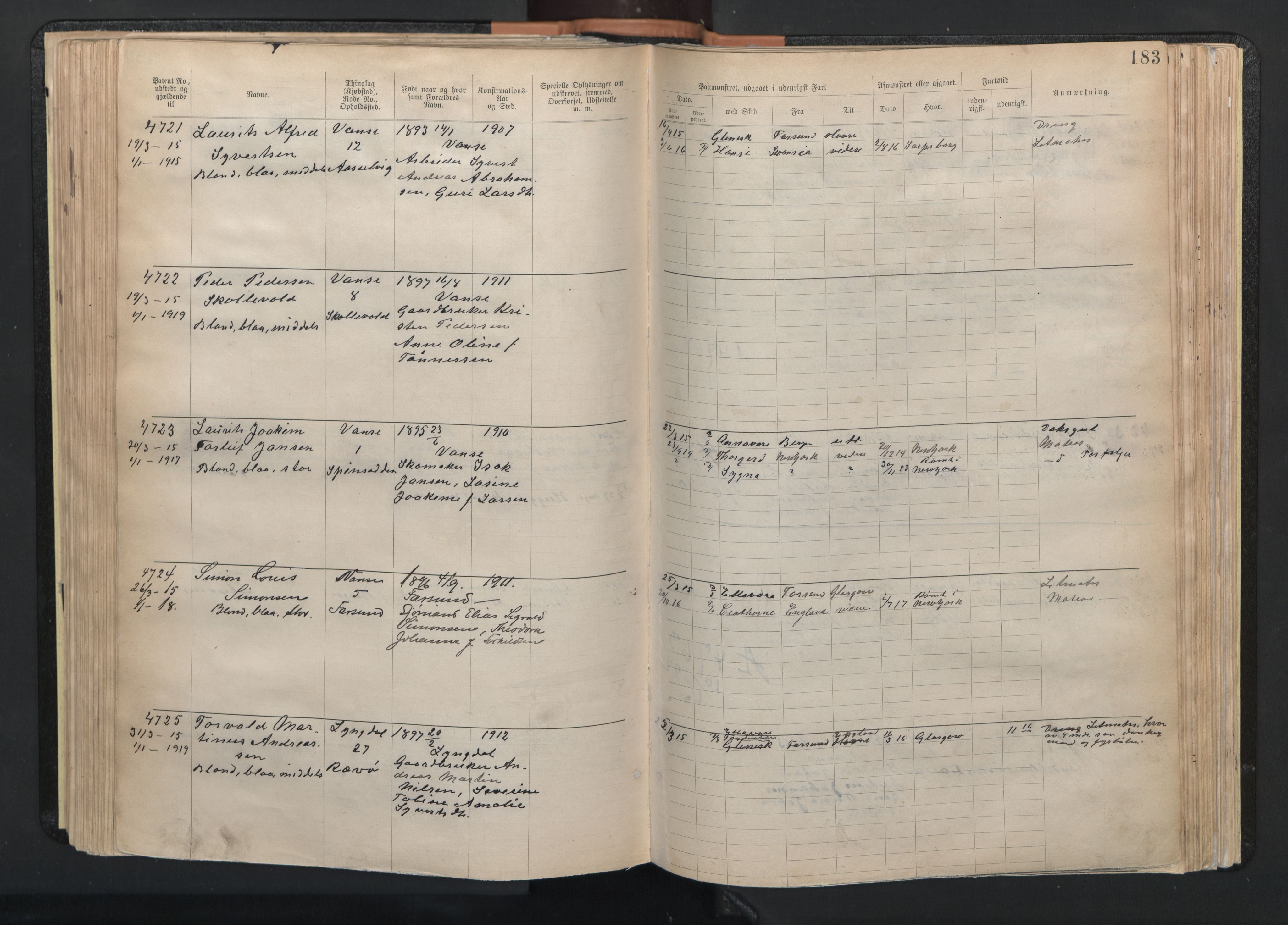 Farsund mønstringskrets, AV/SAK-2031-0017/F/Fa/L0003: Annotasjonsrulle nr 3816-5304 med register, M-3, 1894-1948, p. 214