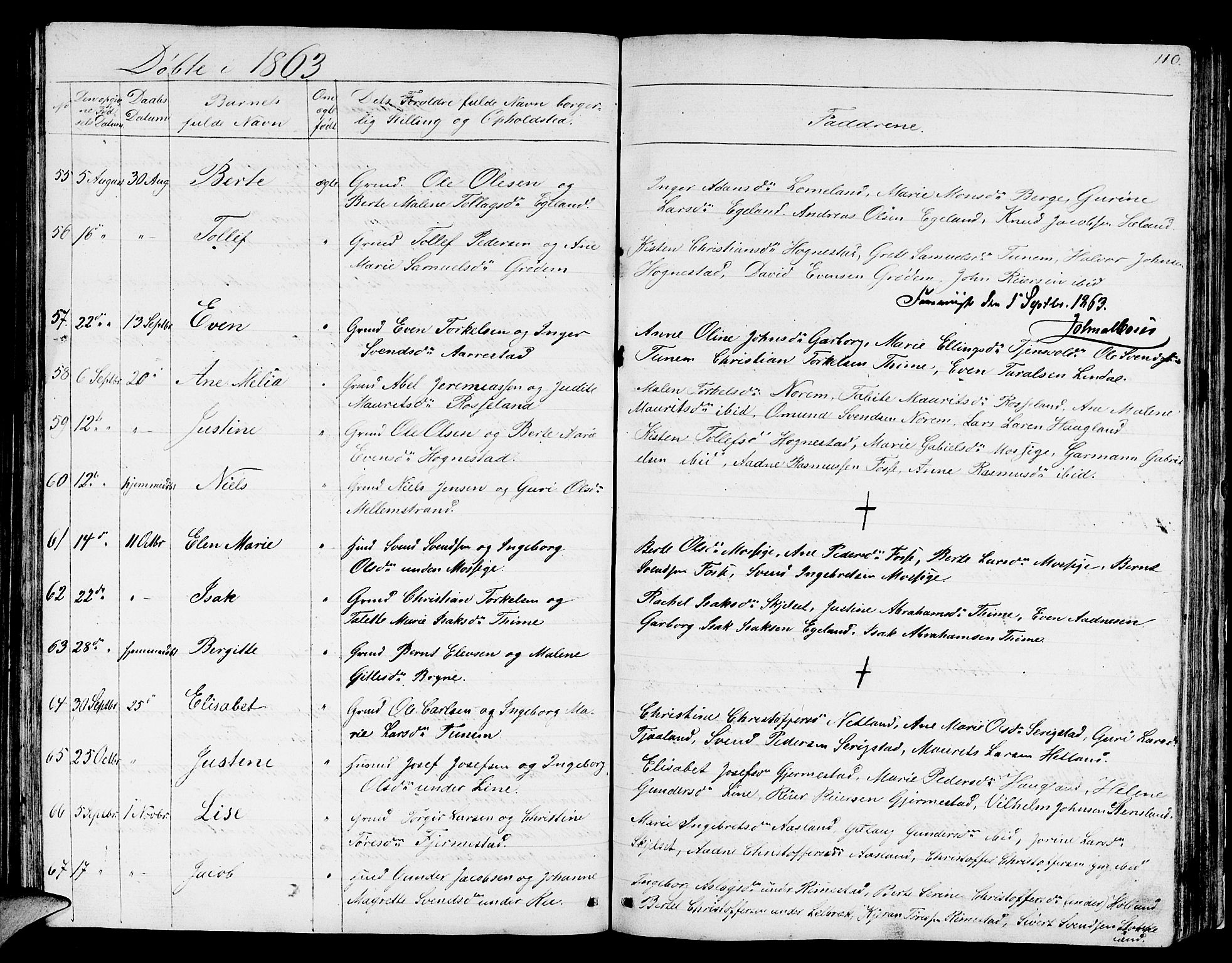 Lye sokneprestkontor, AV/SAST-A-101794/001/30BB/L0002: Parish register (copy) no. B 2, 1852-1867, p. 110