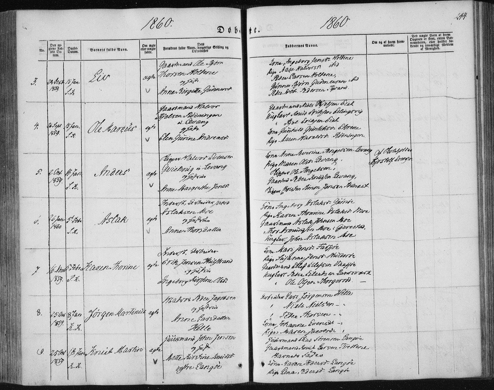 Sannidal kirkebøker, AV/SAKO-A-296/F/Fa/L0008: Parish register (official) no. 8, 1847-1862, p. 244