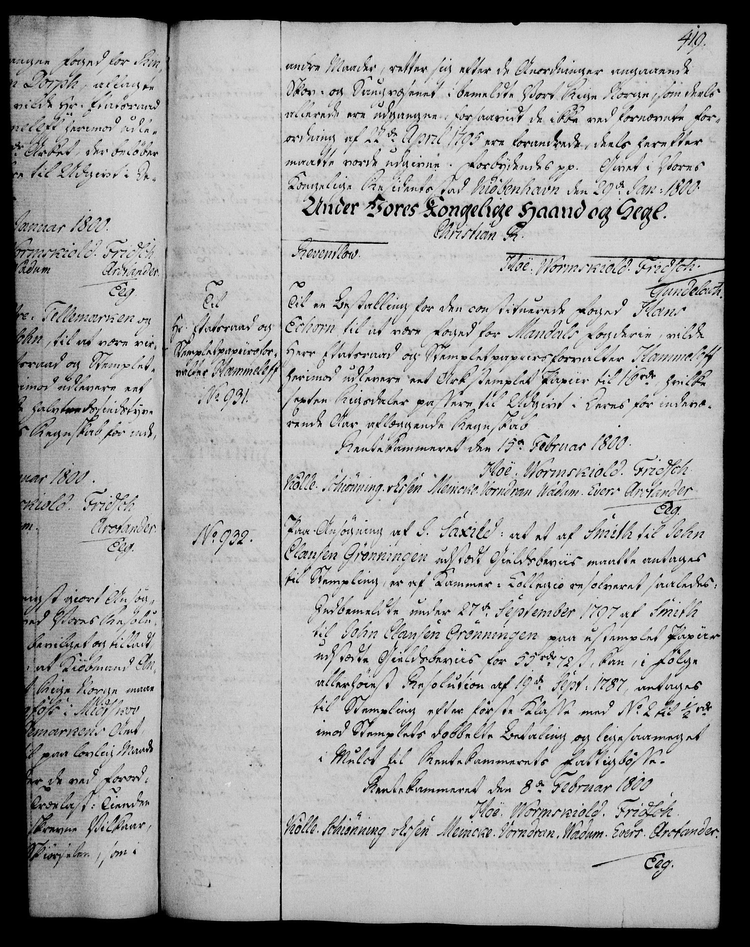 Rentekammeret, Kammerkanselliet, RA/EA-3111/G/Gg/Gga/L0016: Norsk ekspedisjonsprotokoll med register (merket RK 53.16), 1794-1800, p. 419