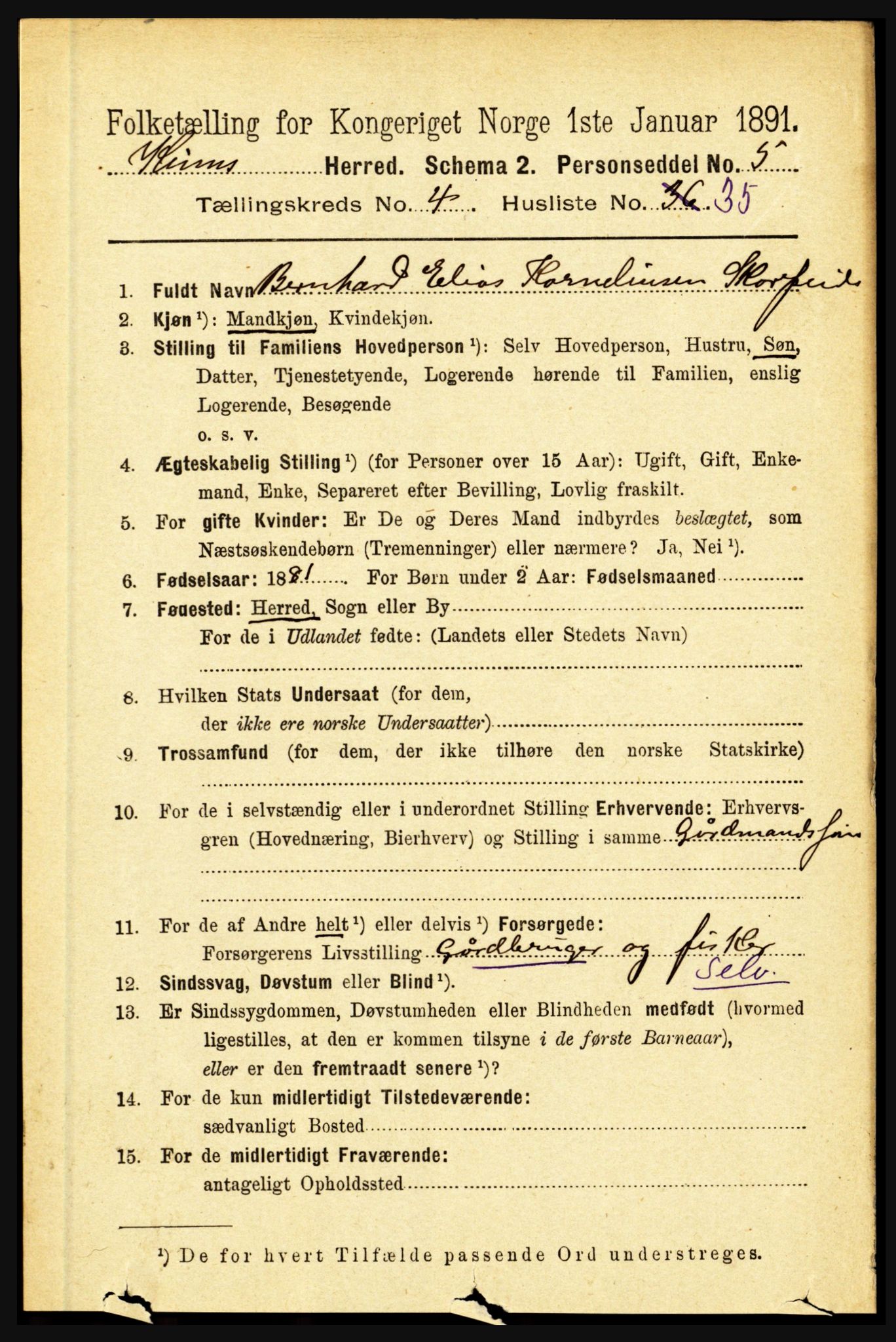 RA, 1891 census for 1437 Kinn, 1891, p. 1526