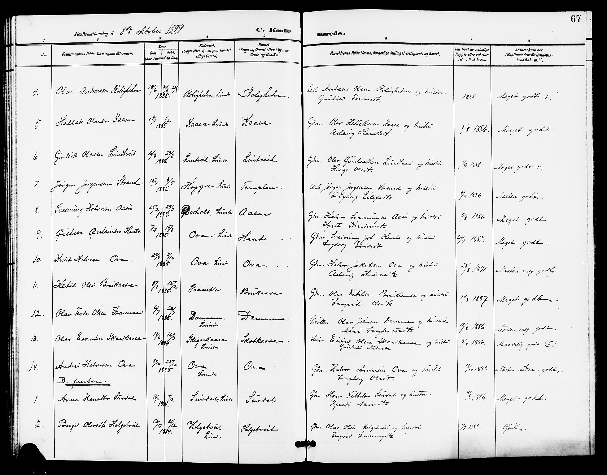 Lunde kirkebøker, SAKO/A-282/G/Ga/L0003: Parish register (copy) no. I 3, 1896-1905, p. 67