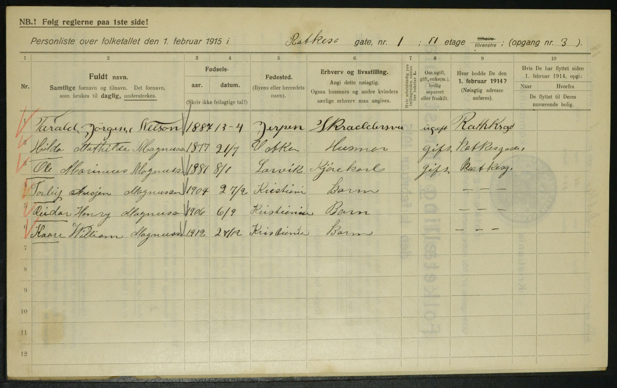 OBA, Municipal Census 1915 for Kristiania, 1915, p. 81647