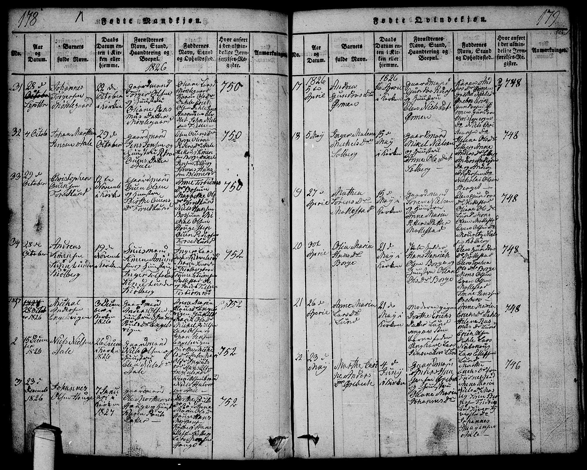 Onsøy prestekontor Kirkebøker, SAO/A-10914/G/Ga/L0001: Parish register (copy) no. I 1, 1814-1840, p. 178-179