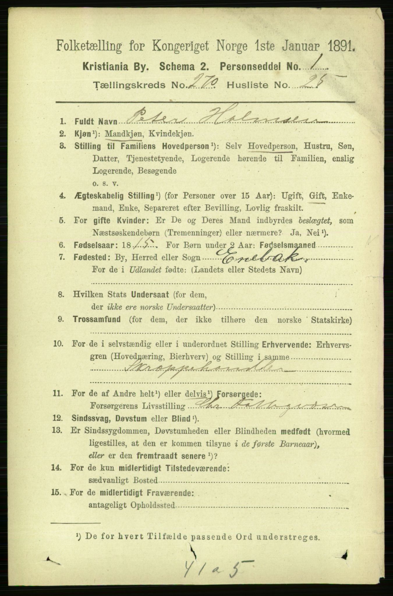 RA, 1891 census for 0301 Kristiania, 1891, p. 164484