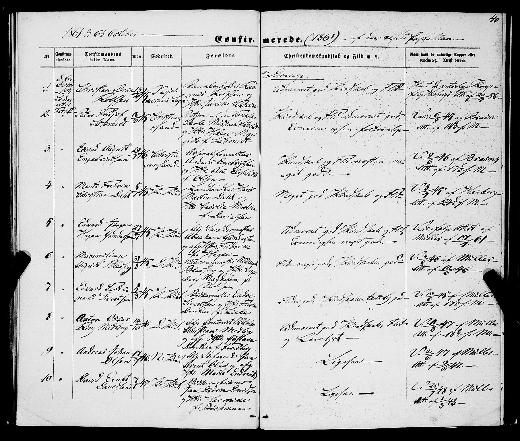 Korskirken sokneprestembete, SAB/A-76101/H/Haa/L0069: Curate's parish register no. A 4, 1856-1869, p. 40