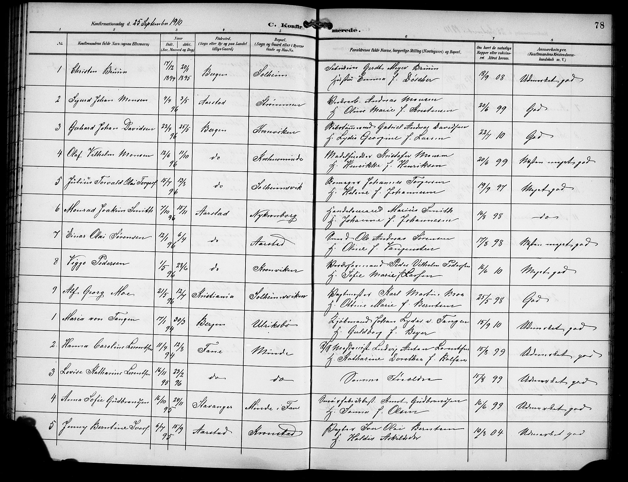 Årstad Sokneprestembete, SAB/A-79301/H/Hab/L0012: Parish register (copy) no. B 2, 1901-1914, p. 78