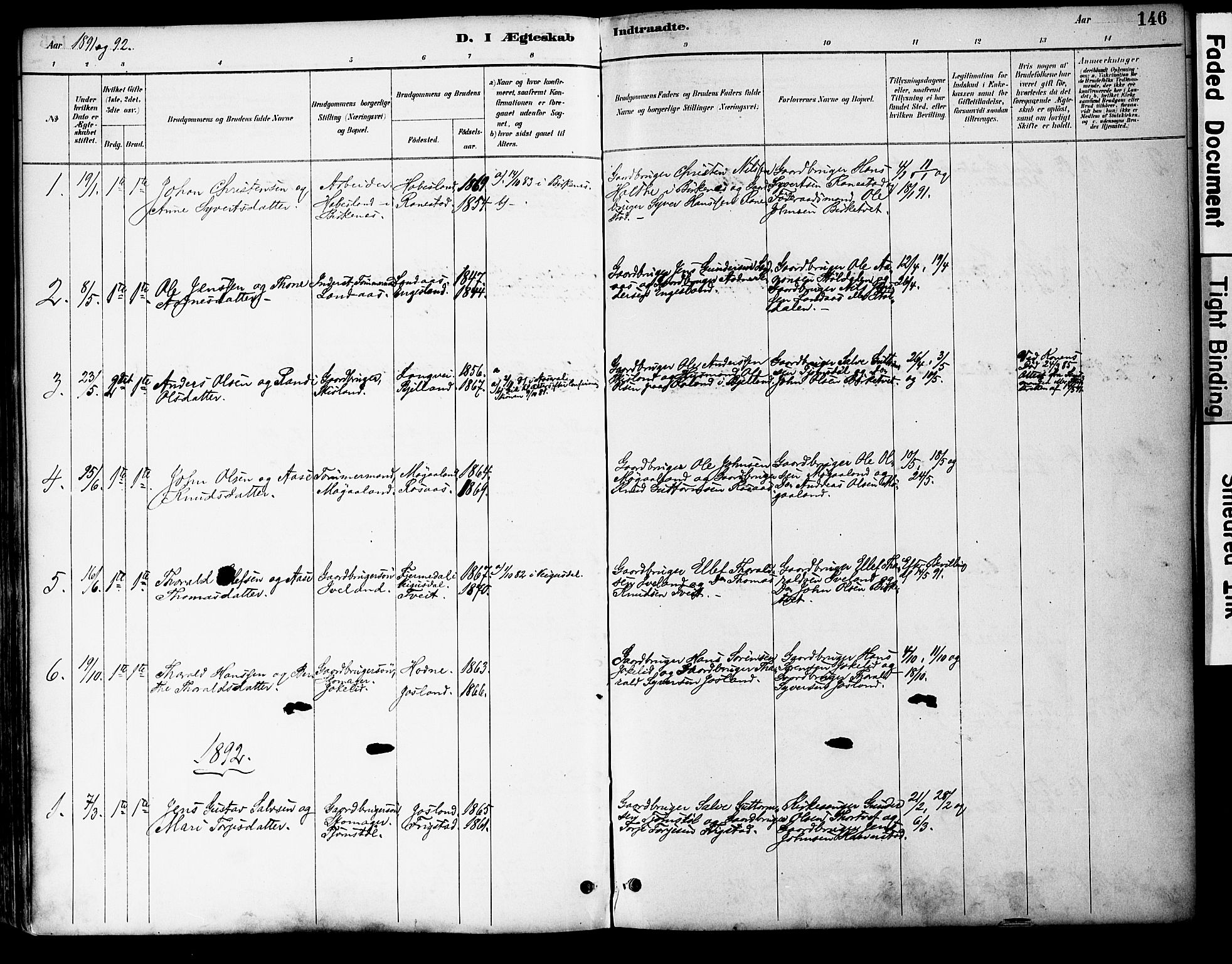 Evje sokneprestkontor, AV/SAK-1111-0008/F/Fa/Fac/L0003: Parish register (official) no. A 3, 1884-1909, p. 146