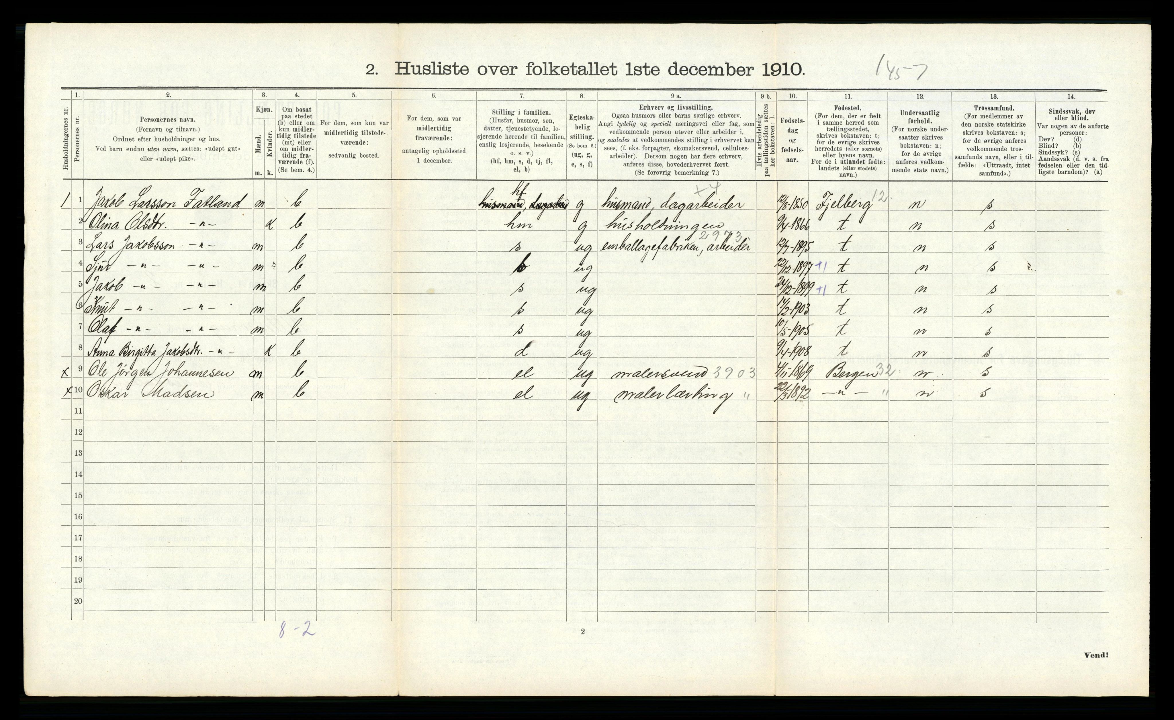 RA, 1910 census for Ullensvang, 1910, p. 294