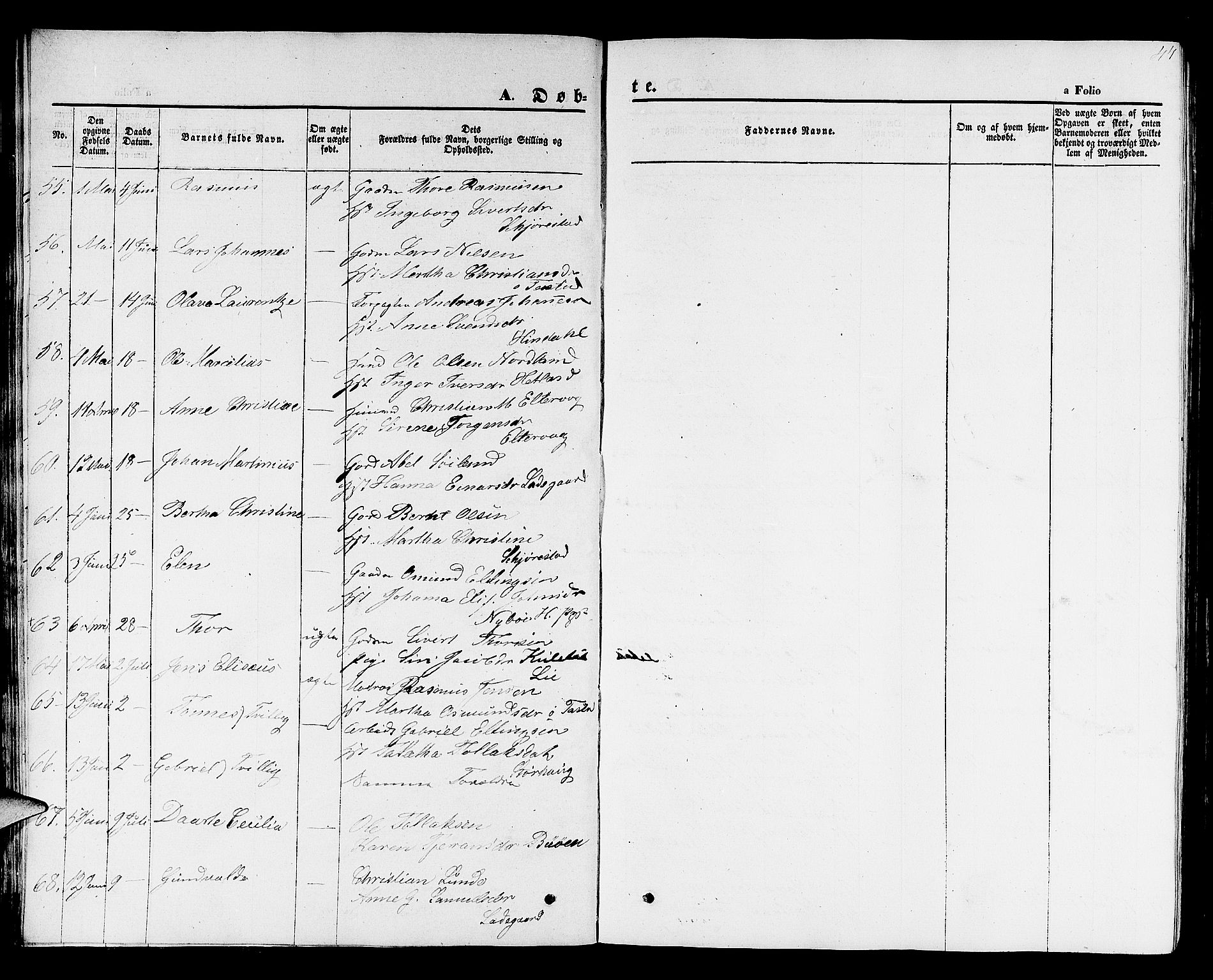 Hetland sokneprestkontor, SAST/A-101826/30/30BB/L0001: Parish register (copy) no. B 1, 1850-1868, p. 44