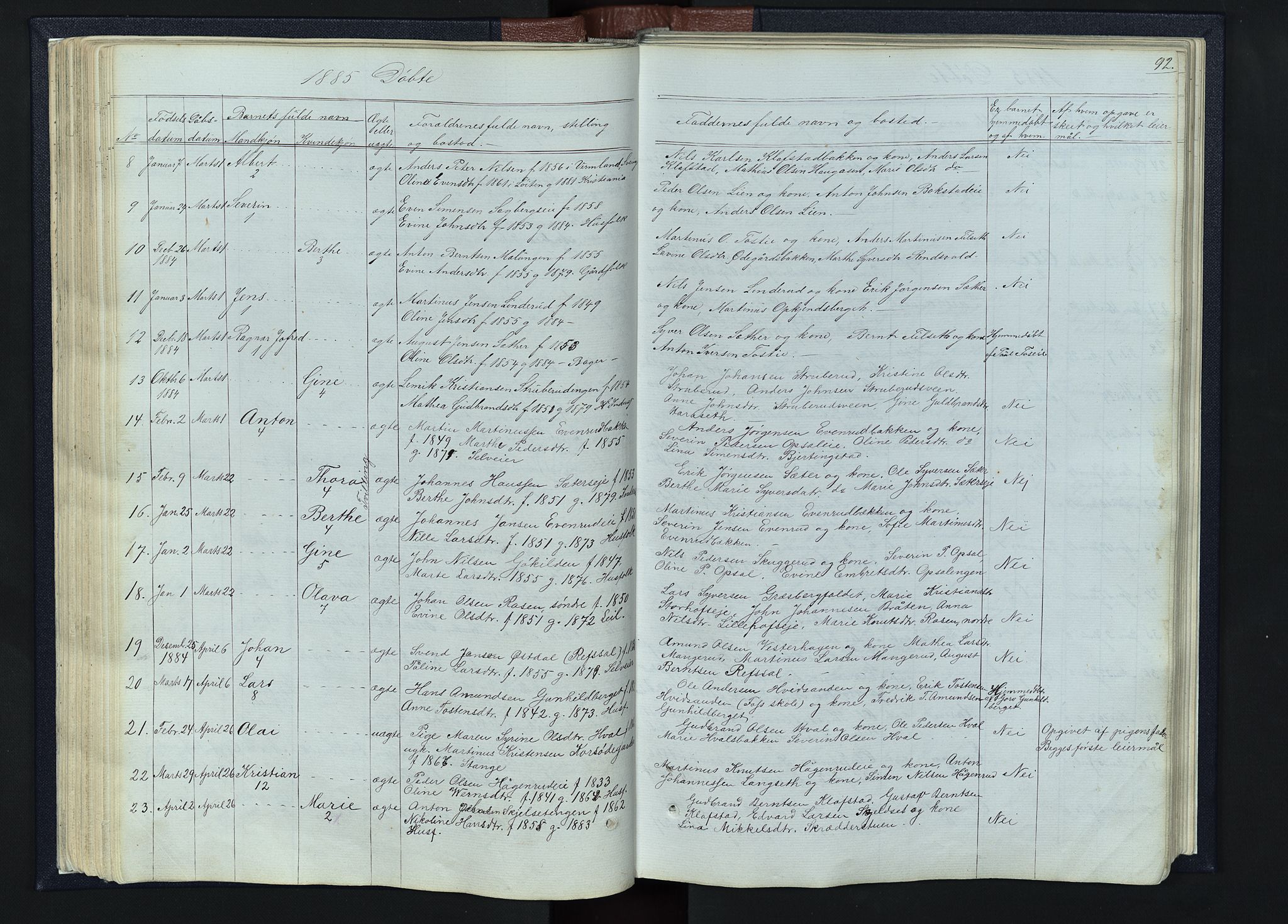 Romedal prestekontor, SAH/PREST-004/L/L0010: Parish register (copy) no. 10, 1860-1895, p. 92