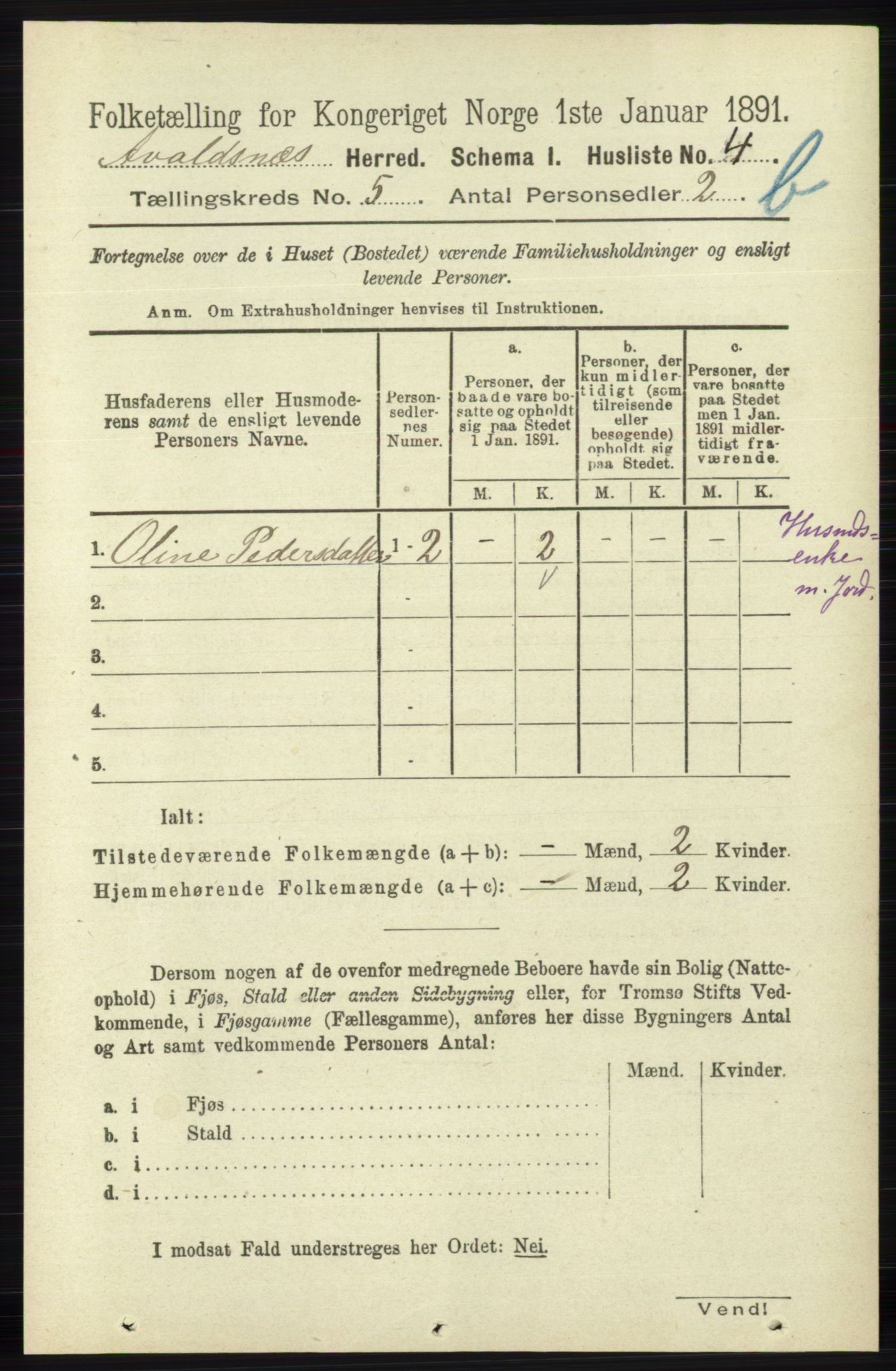 RA, 1891 census for 1147 Avaldsnes, 1891, p. 2992