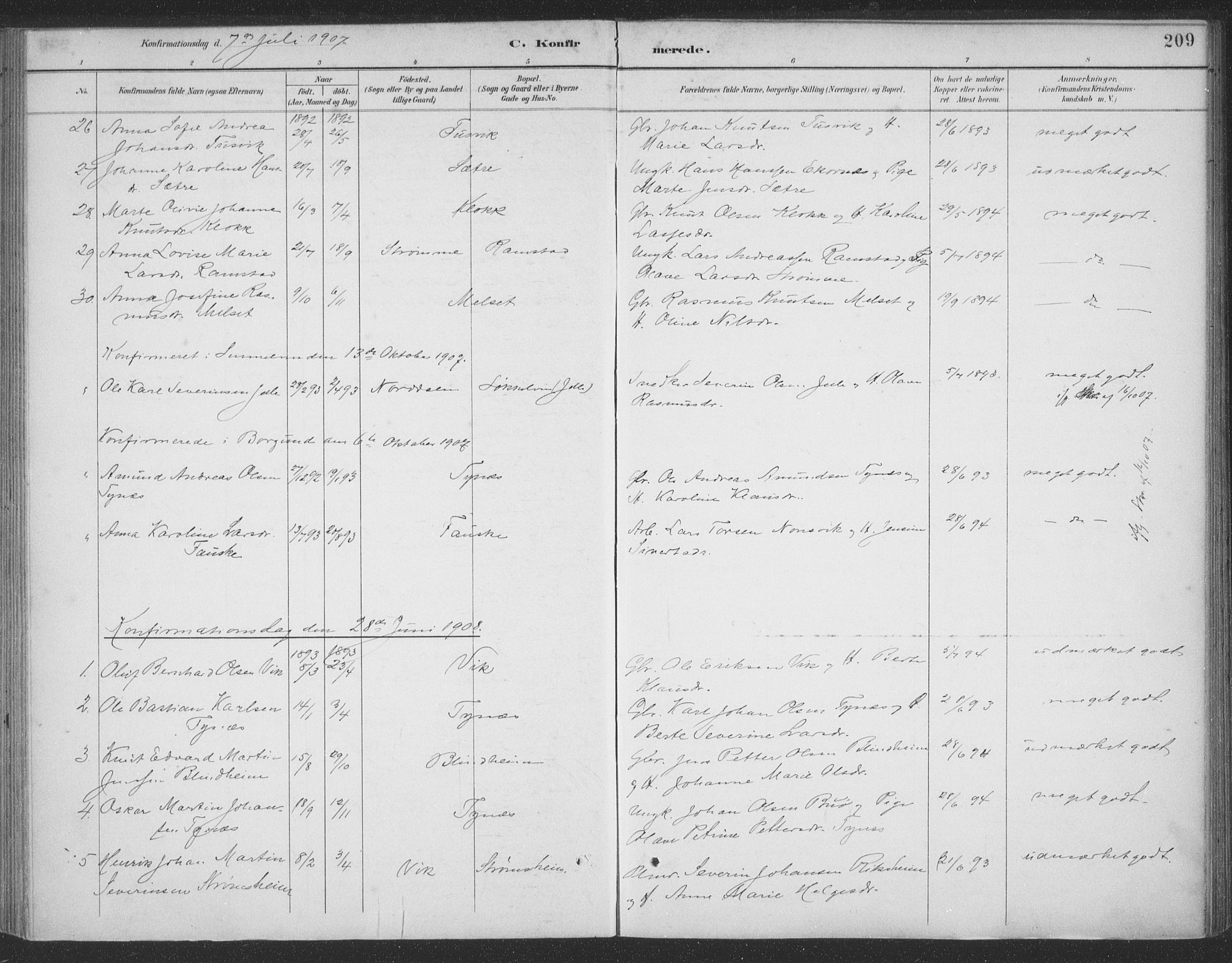 Ministerialprotokoller, klokkerbøker og fødselsregistre - Møre og Romsdal, AV/SAT-A-1454/523/L0335: Parish register (official) no. 523A02, 1891-1911, p. 209