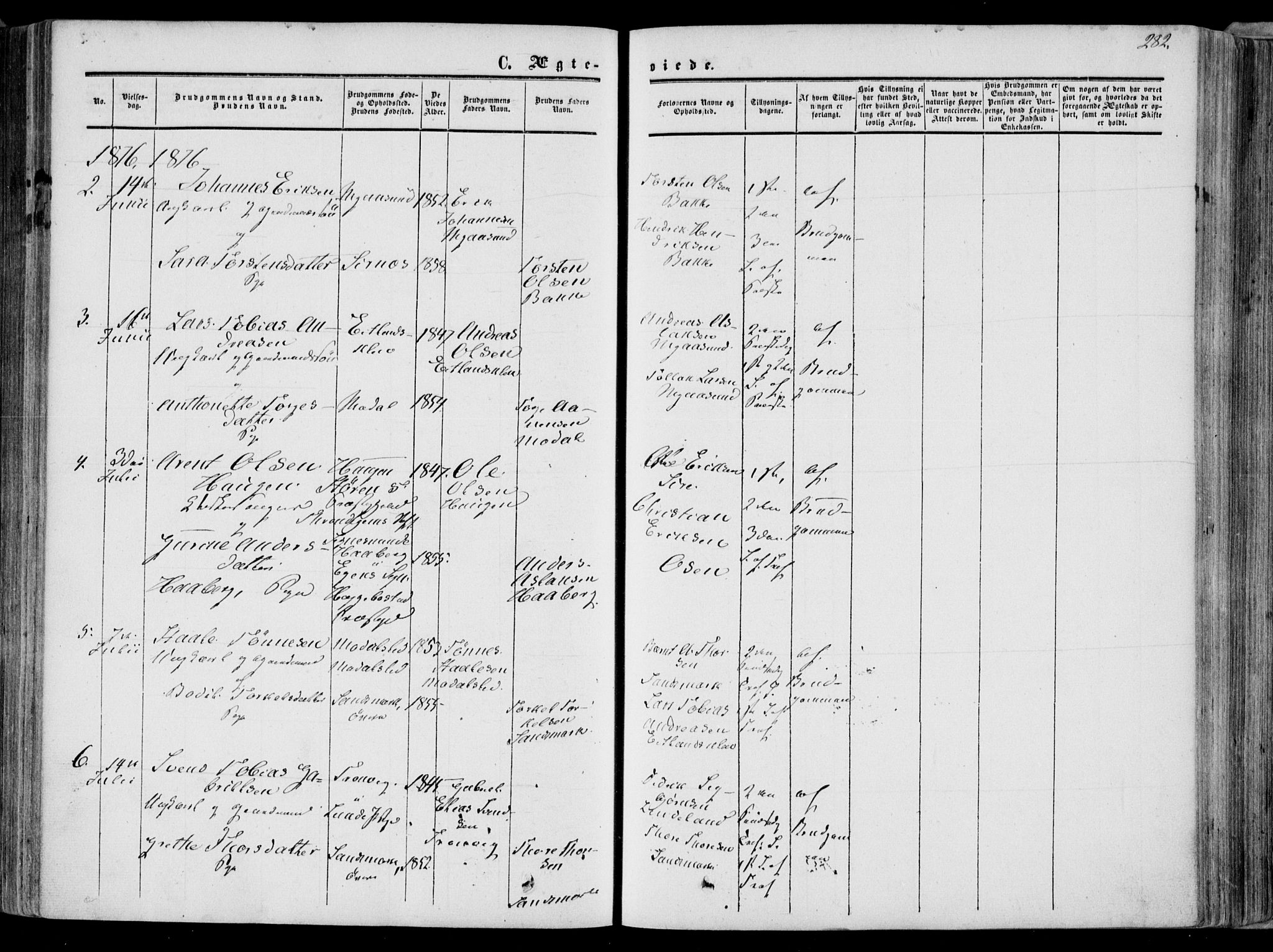 Bakke sokneprestkontor, AV/SAK-1111-0002/F/Fa/Faa/L0006: Parish register (official) no. A 6, 1855-1877, p. 282