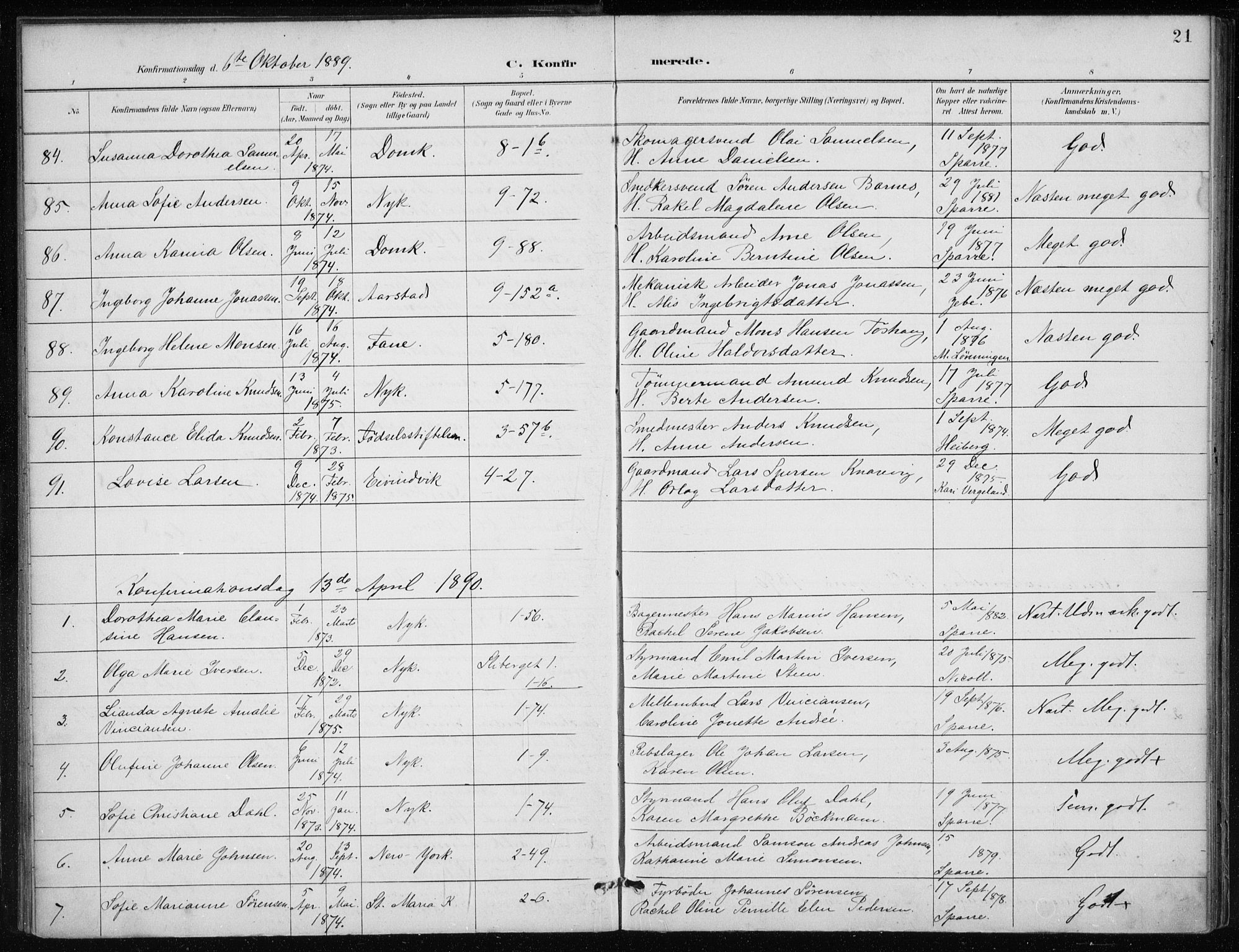 Nykirken Sokneprestembete, SAB/A-77101/H/Haa/L0028: Parish register (official) no. C 7, 1887-1913, p. 21