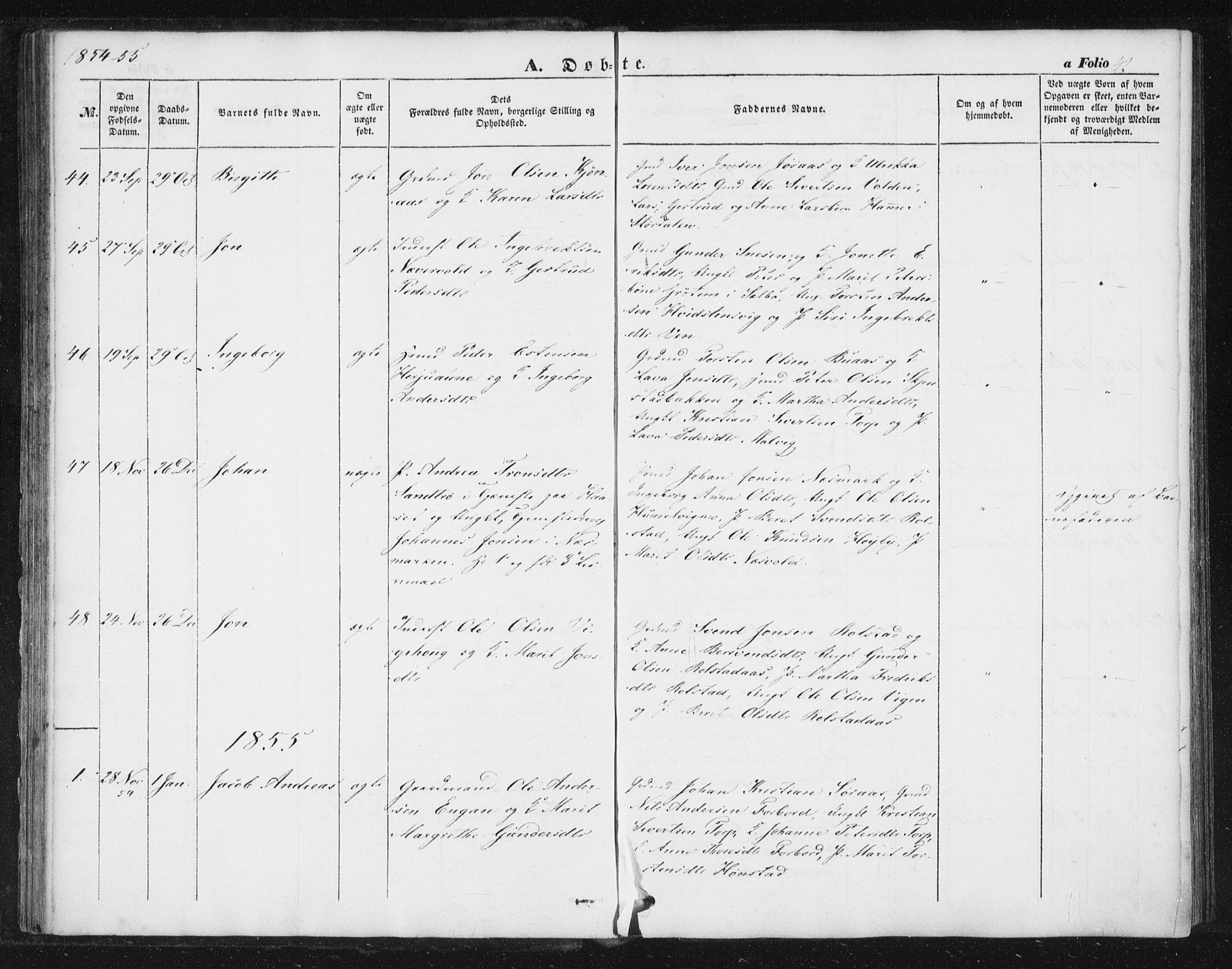 Ministerialprotokoller, klokkerbøker og fødselsregistre - Sør-Trøndelag, SAT/A-1456/616/L0407: Parish register (official) no. 616A04, 1848-1856, p. 42