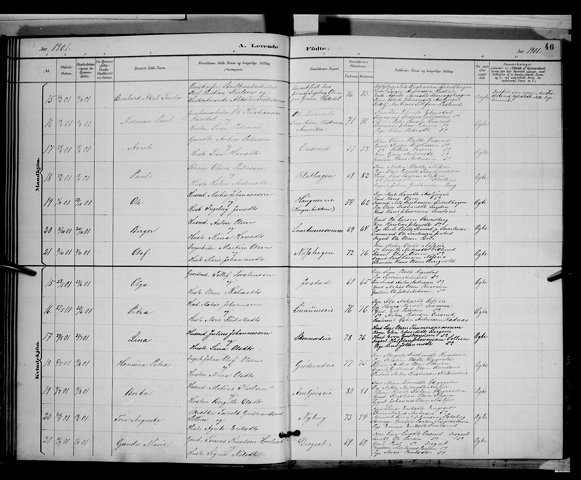 Biri prestekontor, AV/SAH-PREST-096/H/Ha/Hab/L0003: Parish register (copy) no. 3, 1892-1905, p. 46