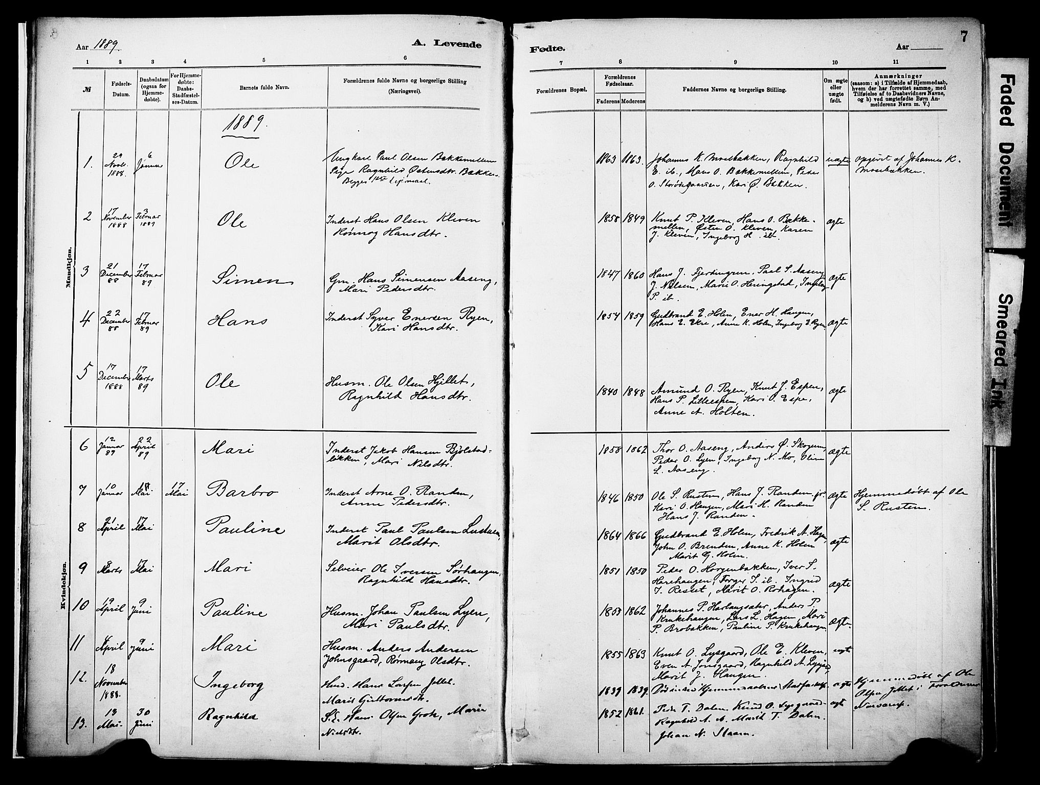 Vågå prestekontor, SAH/PREST-076/H/Ha/Haa/L0010: Parish register (official) no. 10, 1887-1904, p. 7