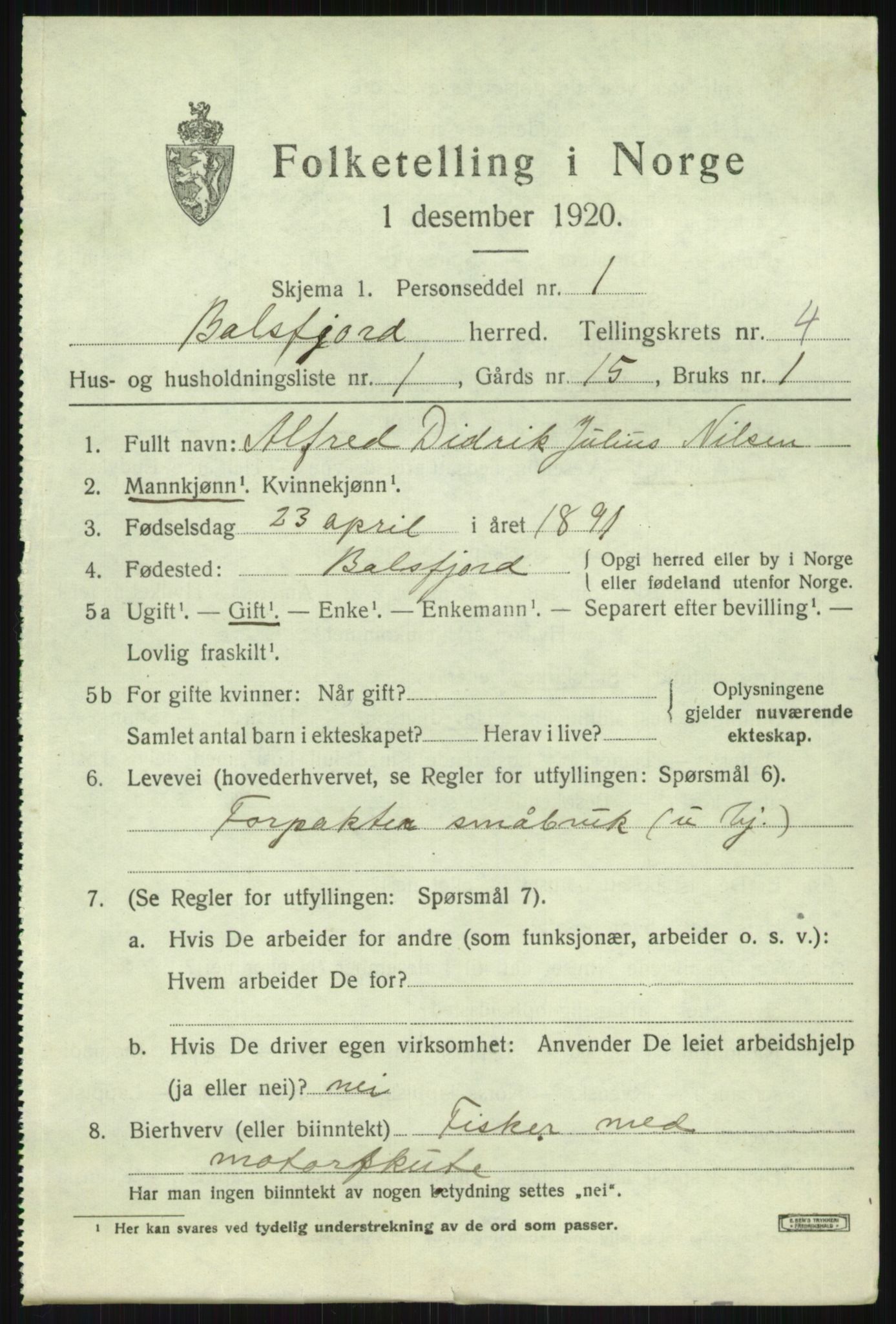 SATØ, 1920 census for Balsfjord, 1920, p. 2699