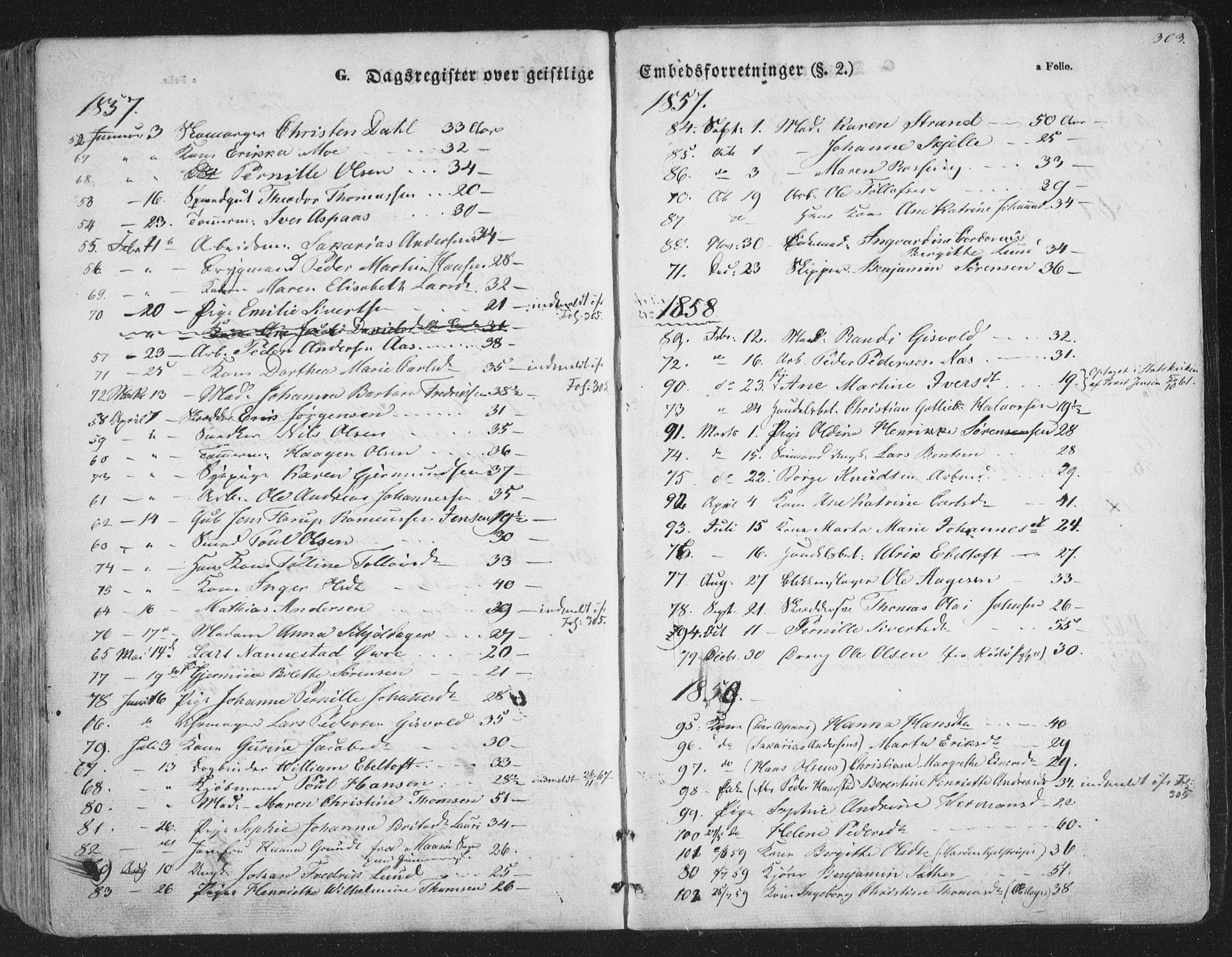 Tromsø sokneprestkontor/stiftsprosti/domprosti, AV/SATØ-S-1343/G/Ga/L0011kirke: Parish register (official) no. 11, 1856-1865, p. 303