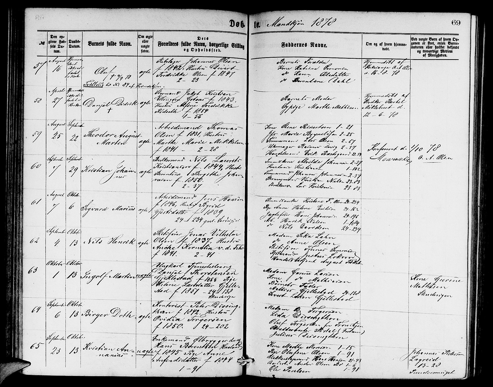 Sandviken Sokneprestembete, AV/SAB-A-77601/H/Hb: Parish register (copy) no. A 1, 1867-1879, p. 69