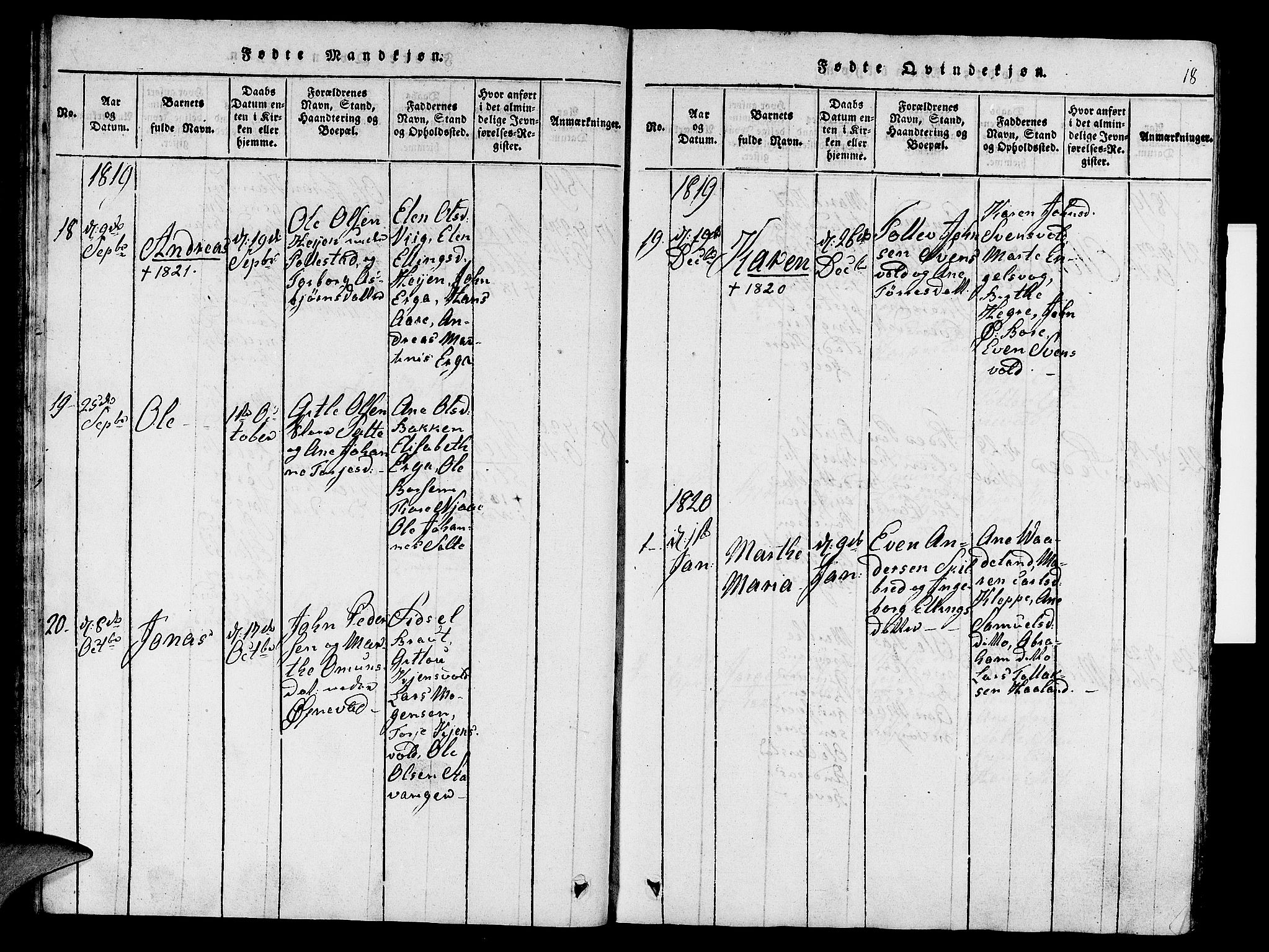 Klepp sokneprestkontor, SAST/A-101803/001/3/30BA/L0002: Parish register (official) no. A 2, 1816-1833, p. 18