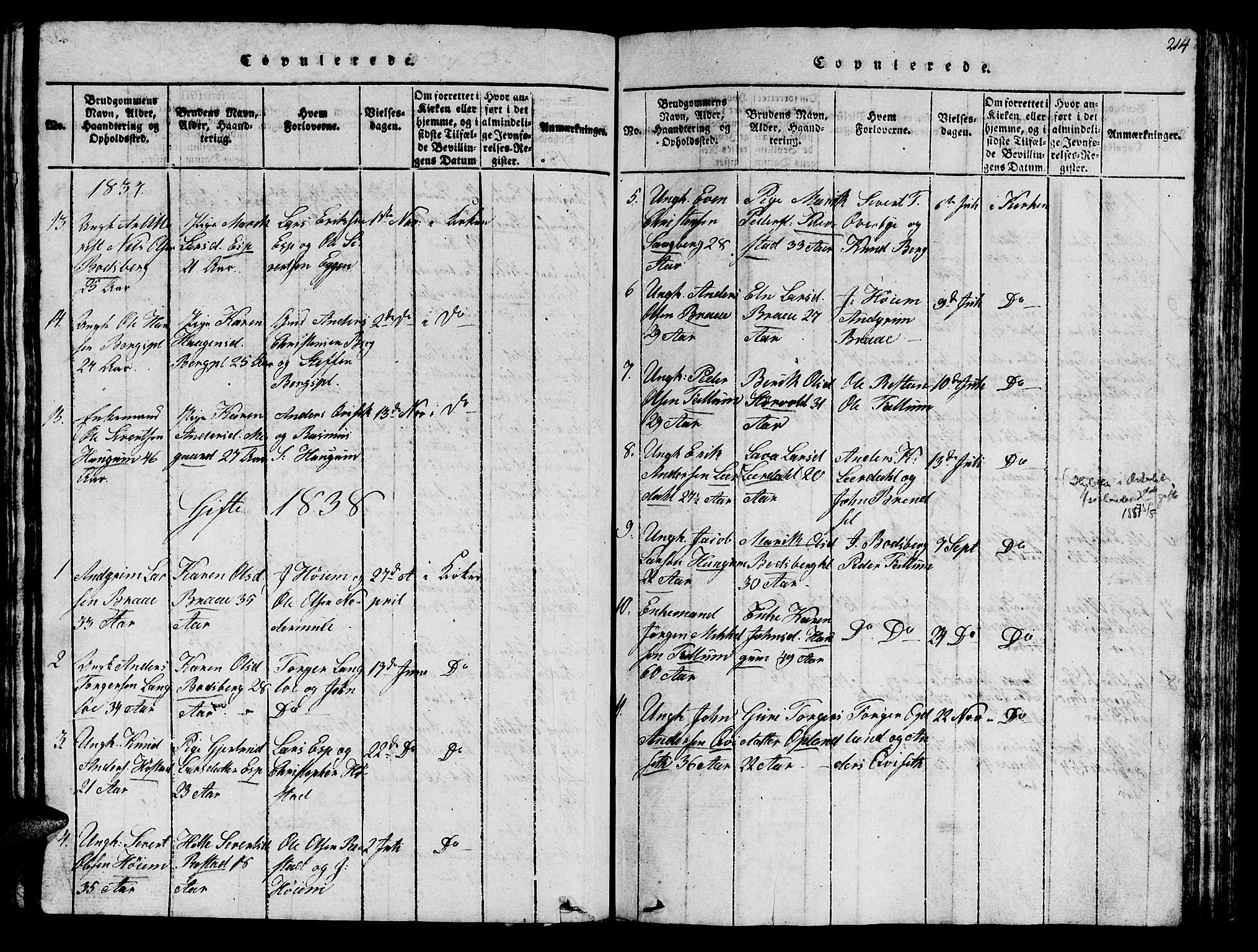 Ministerialprotokoller, klokkerbøker og fødselsregistre - Sør-Trøndelag, AV/SAT-A-1456/612/L0385: Parish register (copy) no. 612C01, 1816-1845, p. 214