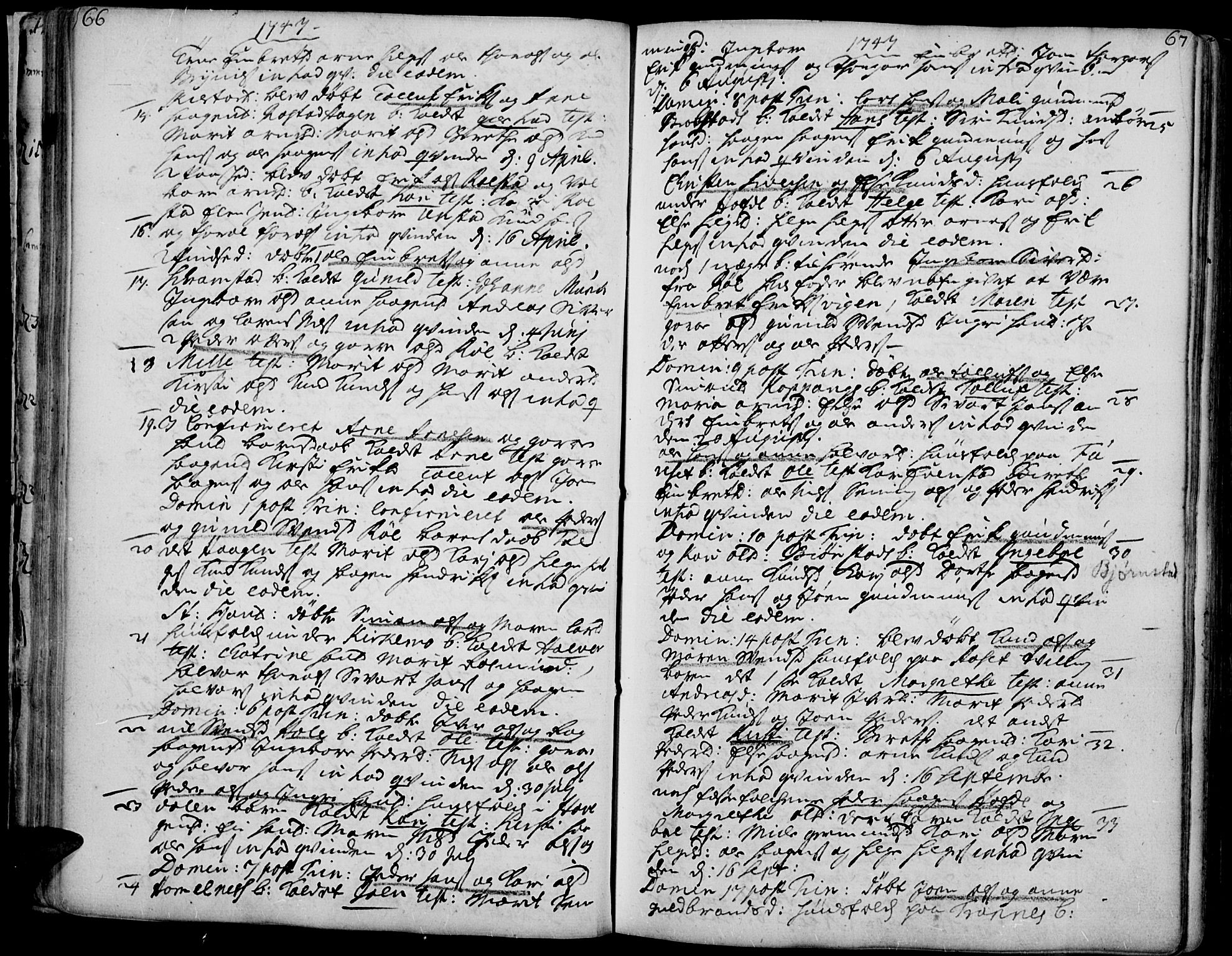 Åmot prestekontor, Hedmark, SAH/PREST-056/H/Ha/Haa/L0002: Parish register (official) no. 2, 1734-1779, p. 66-67