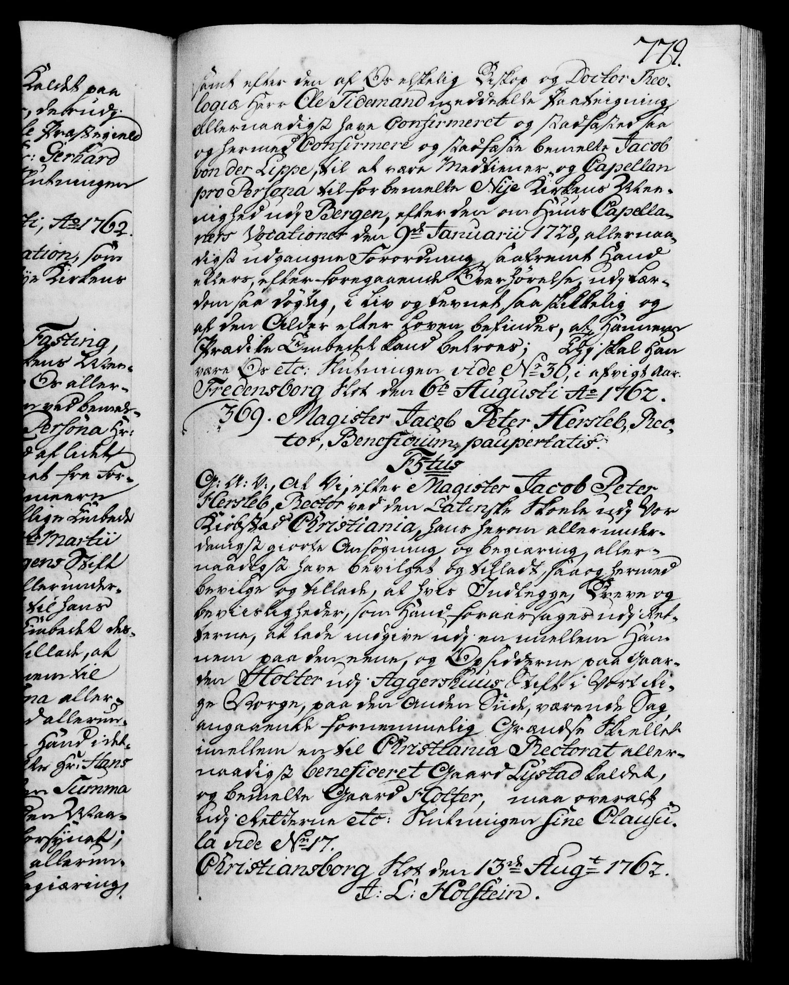 Danske Kanselli 1572-1799, AV/RA-EA-3023/F/Fc/Fca/Fcaa/L0041: Norske registre, 1760-1762, p. 779a