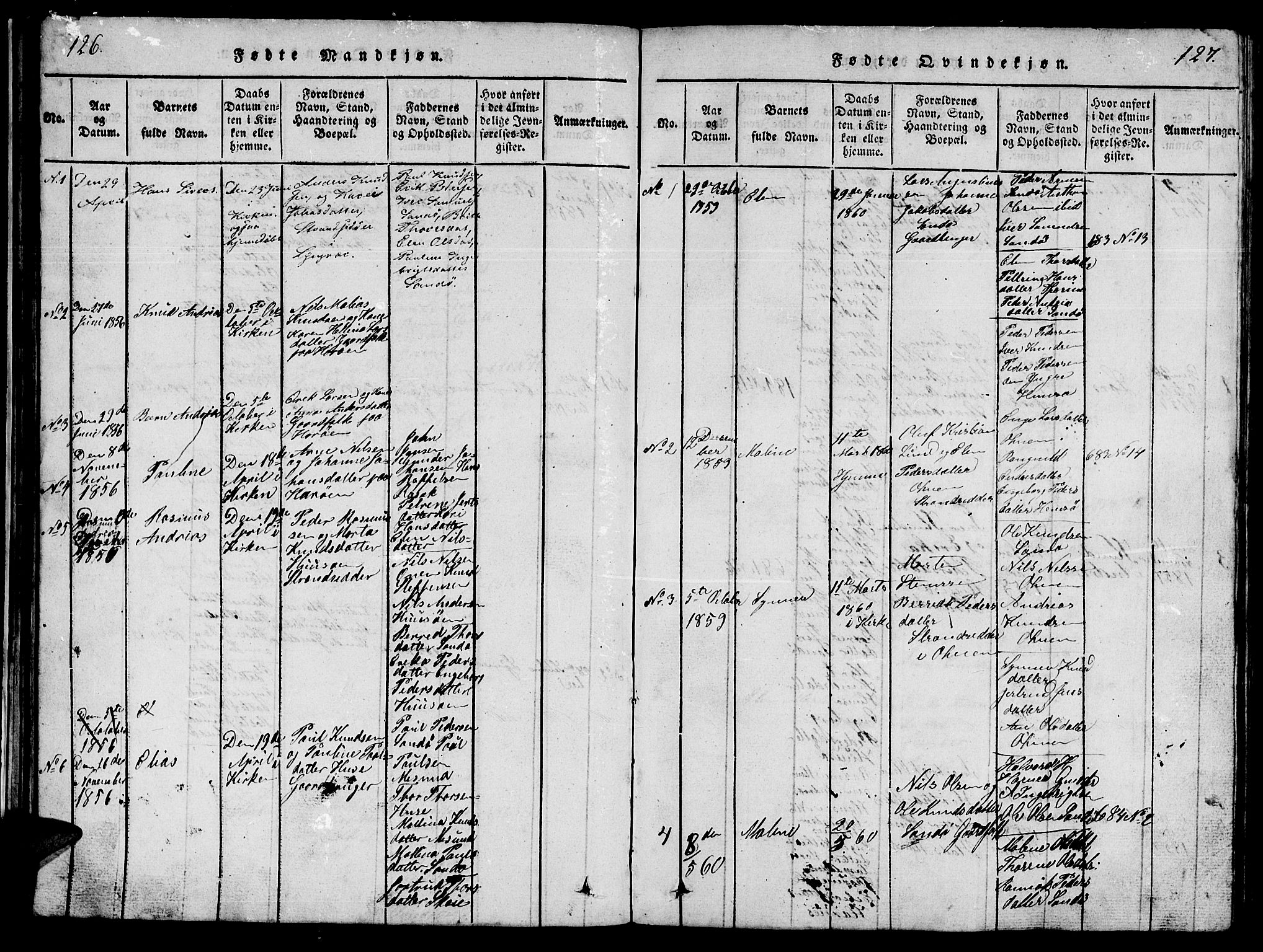 Ministerialprotokoller, klokkerbøker og fødselsregistre - Møre og Romsdal, AV/SAT-A-1454/561/L0731: Parish register (copy) no. 561C01, 1817-1867, p. 126-127