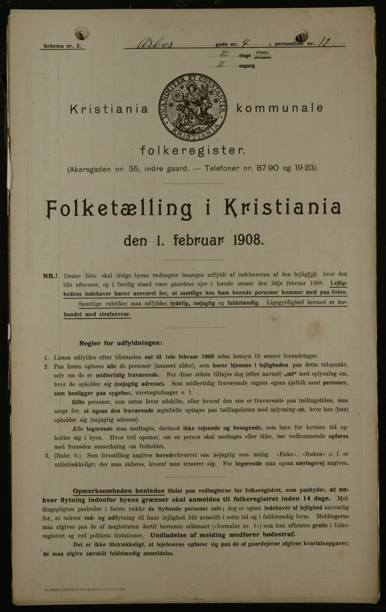 OBA, Municipal Census 1908 for Kristiania, 1908, p. 2063