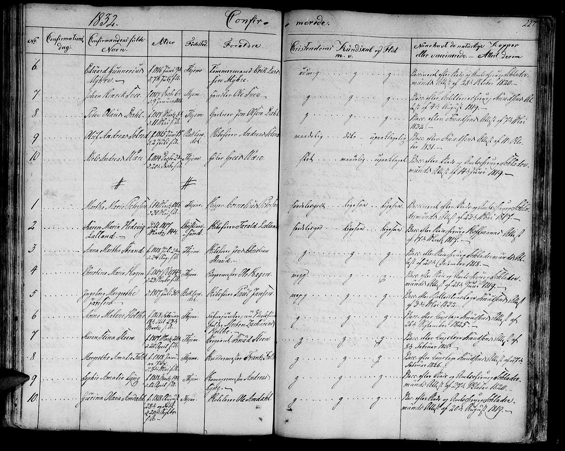 Ministerialprotokoller, klokkerbøker og fødselsregistre - Sør-Trøndelag, AV/SAT-A-1456/602/L0108: Parish register (official) no. 602A06, 1821-1839, p. 227