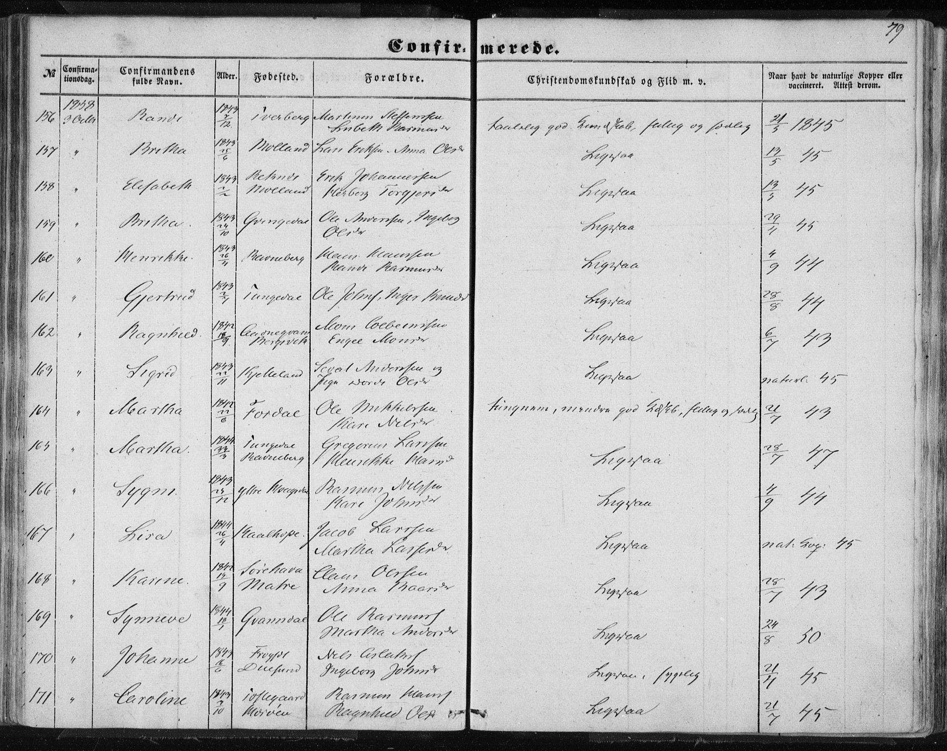 Lindås Sokneprestembete, AV/SAB-A-76701/H/Haa/Haaa/L0013: Parish register (official) no. A 13, 1848-1862, p. 79