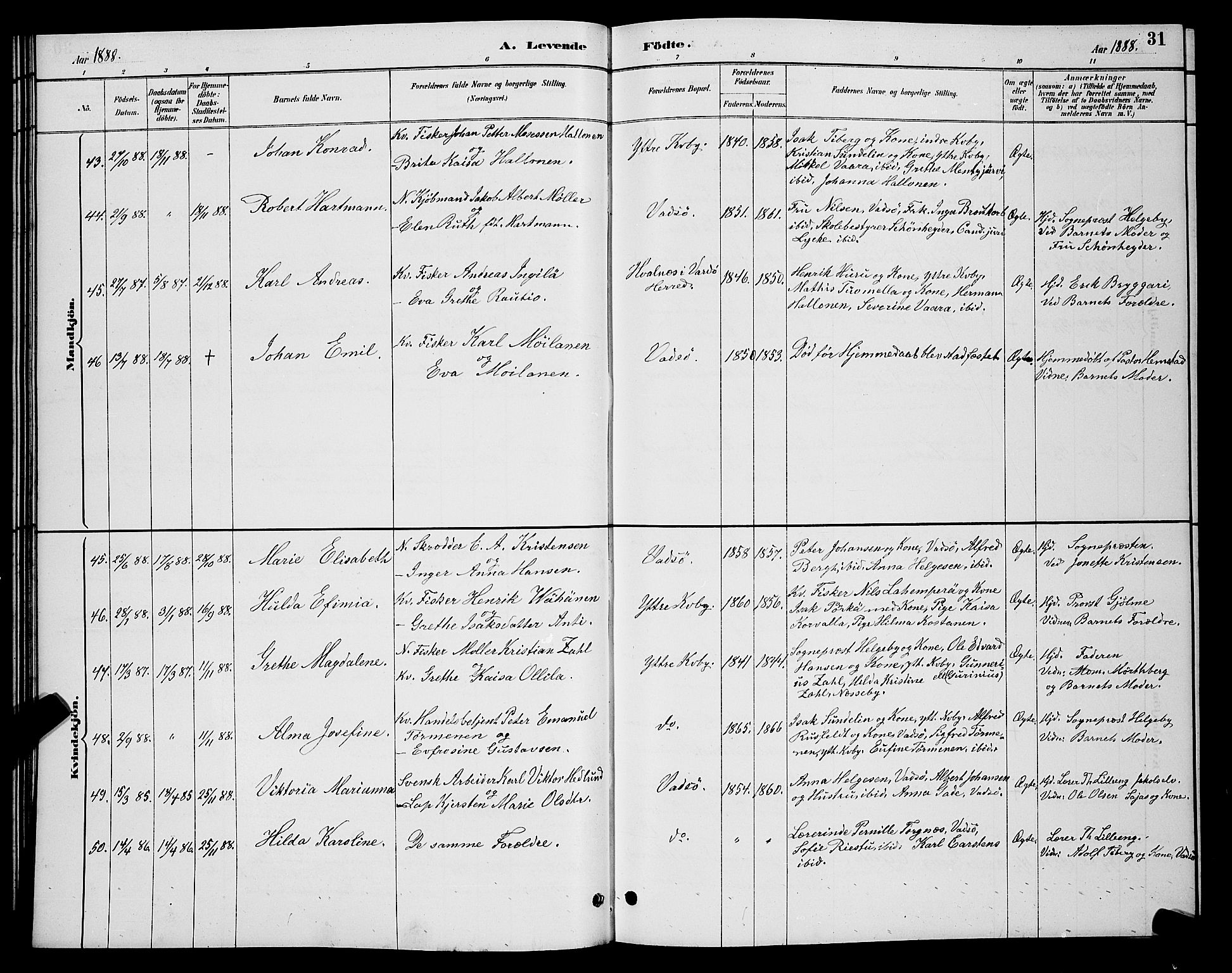 Vadsø sokneprestkontor, SATØ/S-1325/H/Hb/L0004klokker: Parish register (copy) no. 4, 1885-1895, p. 31