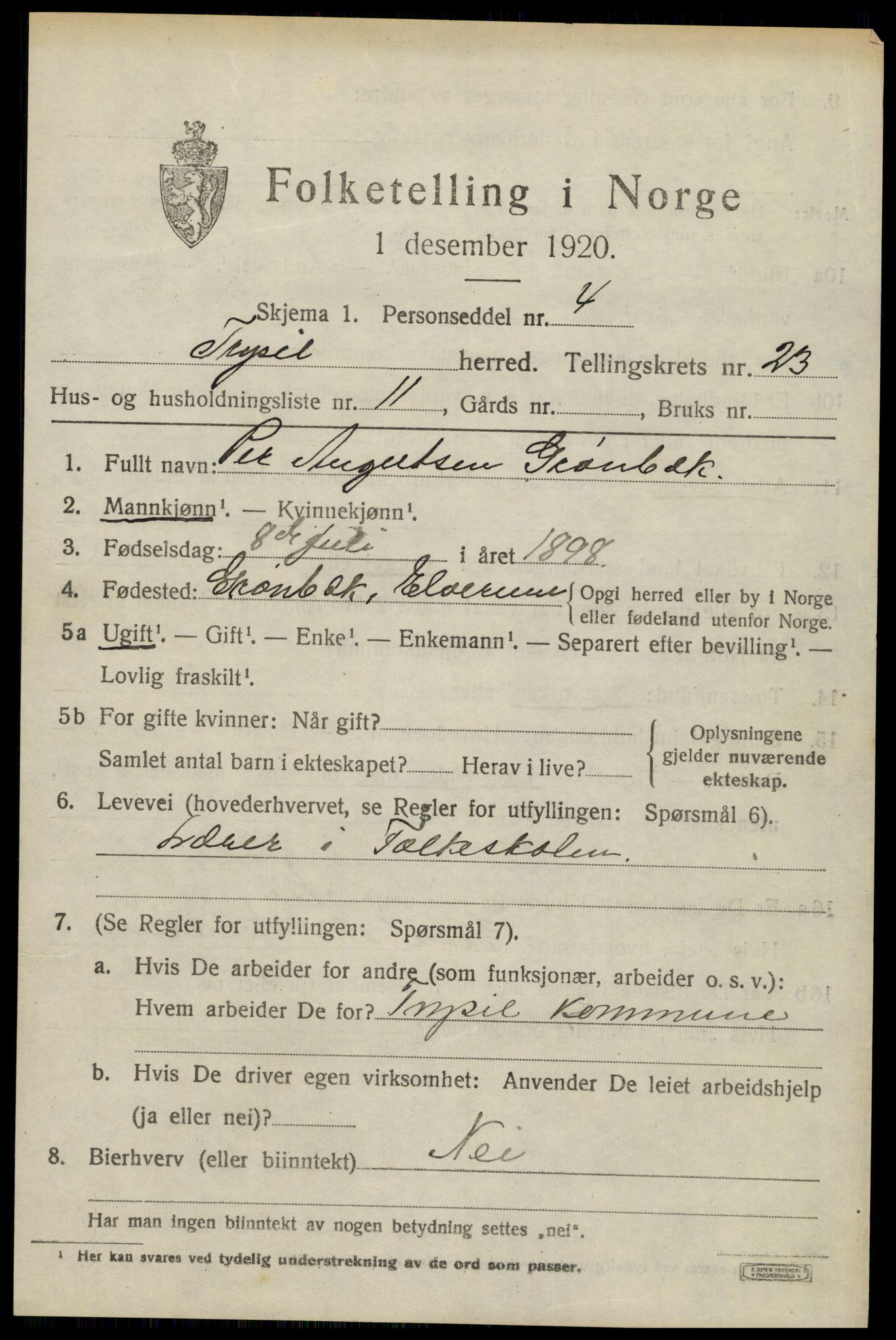 SAH, 1920 census for Trysil, 1920, p. 14971