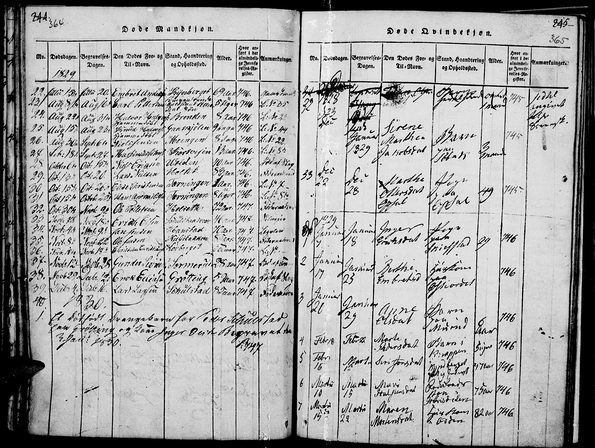 Elverum prestekontor, AV/SAH-PREST-044/H/Ha/Haa/L0007: Parish register (official) no. 7, 1815-1830, p. 364-365