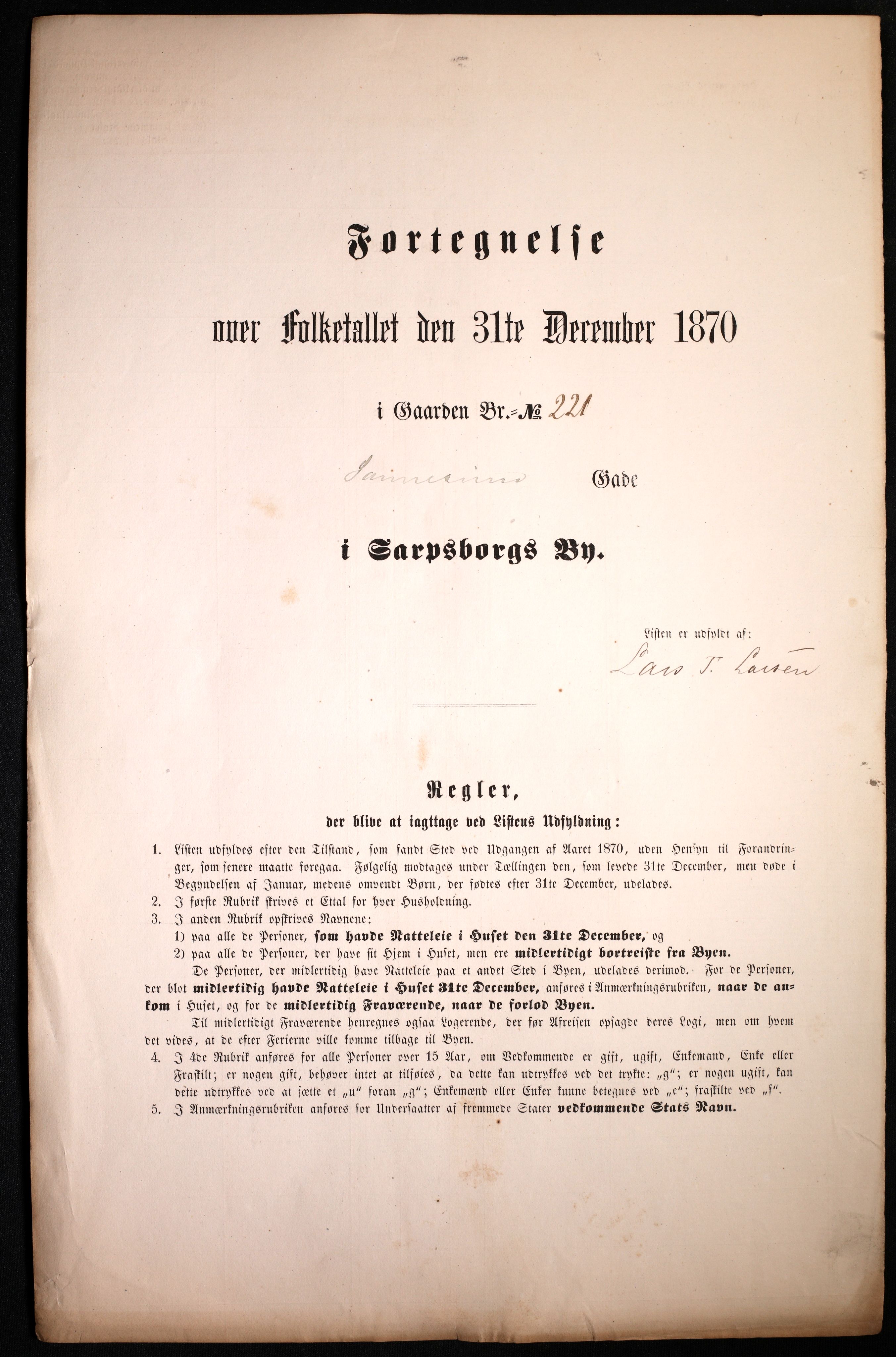 RA, 1870 census for 0102 Sarpsborg, 1870, p. 7